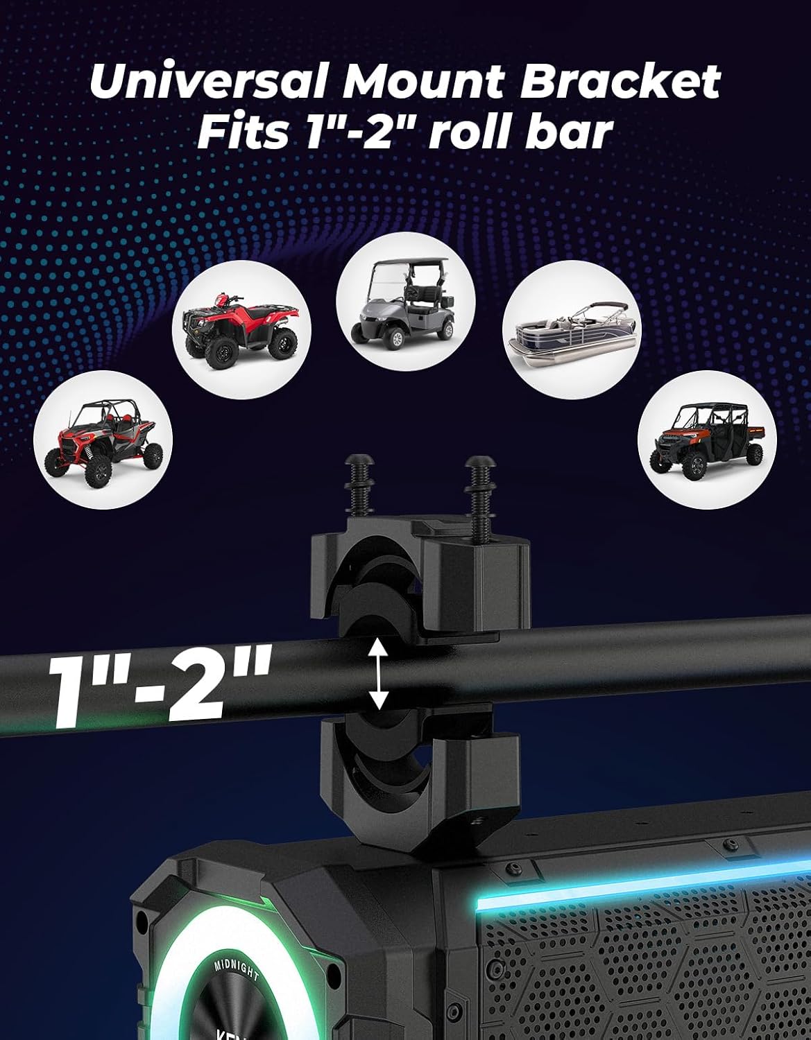 KEMIMOTO Midnight 70Gen2 28-inch 8 Speaker UTV Sound Bar, IP66 Water Resistant Golf Cart Sound Bar Speaker System with RGB, SxS Soundbar Compatible with Polaris RZR Can-Am