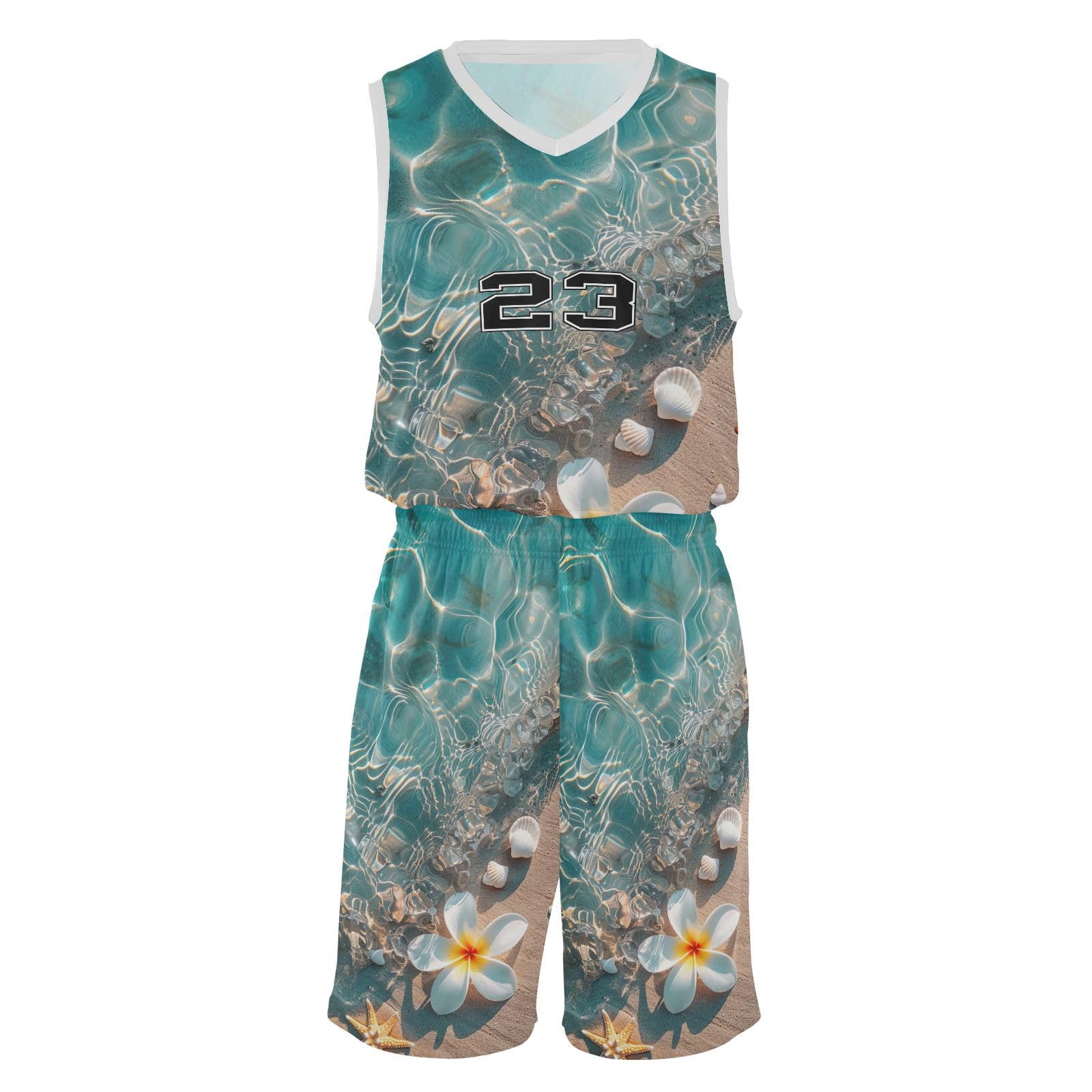 FLildon Beach Ripple Starfish Boys Basketball Jersey Set Tank Top Shorts Tracksuit Sport Training Suit for Kids, S