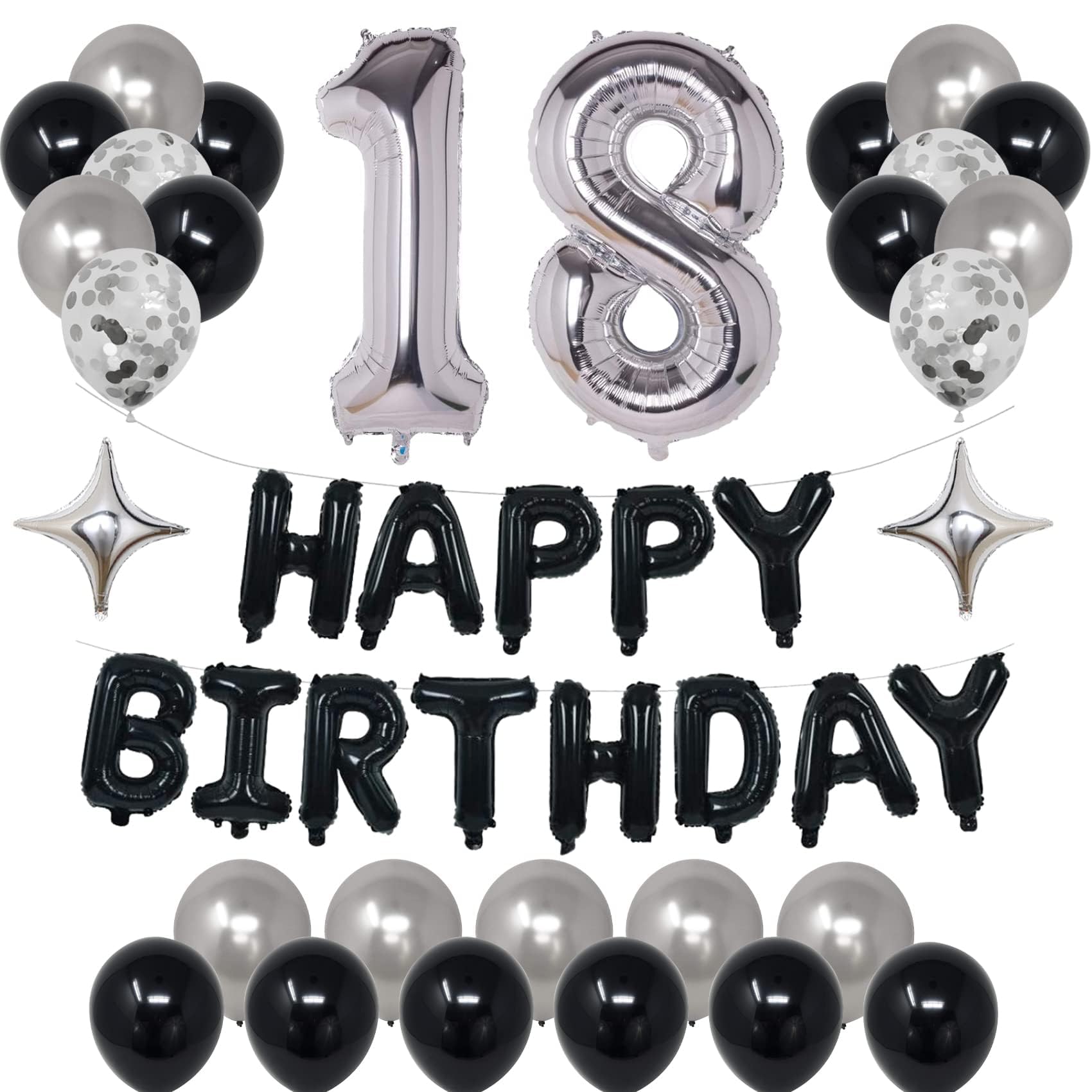 18th Black Silver Birthday Party Decorations