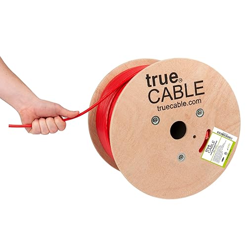TRUE CABLE Cable Ethernet a granel de elevación blindada Cat6 (CMR), 1000 pies, rojo, cobre sólido desnudo 23 AWG, 550 MHz, escudo total de papel de