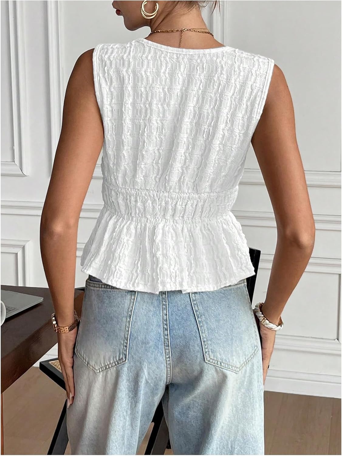 MakeMeChic Women's Tie Front Tank Top Sleeveless Ruffle Hem Crop Going Out Tops - Image 3