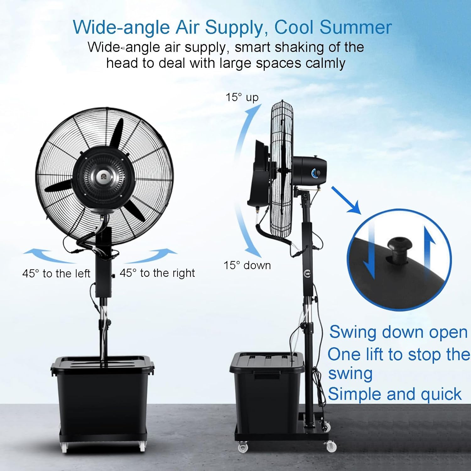 WOLWES Portable Misting Fan, Cool Mist Fan, Industrial Pedestal Fan, 28 Inch /32 Inch, W/Standalone Tank, 3 Speeds, One Key Shaking Head, 120 Degree Oscillation (Size : 81cm/31.9in)