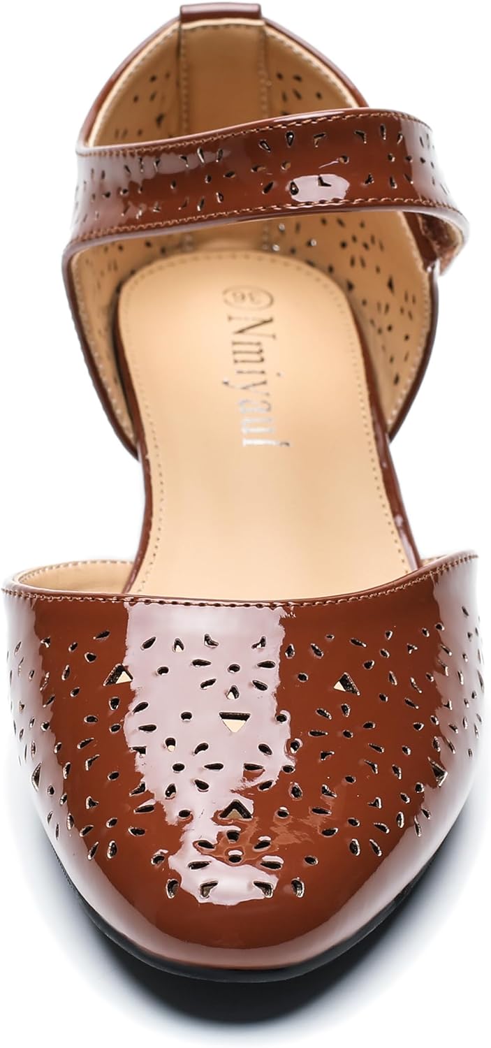 Women's Ankle Strap Cut Out Closed Toe Low Block Heels Pumps Retro Shoes Hook and Loop D'Orsay Comfortable Vintage Dressy Wedding Party Work Church Shoes - Image 6