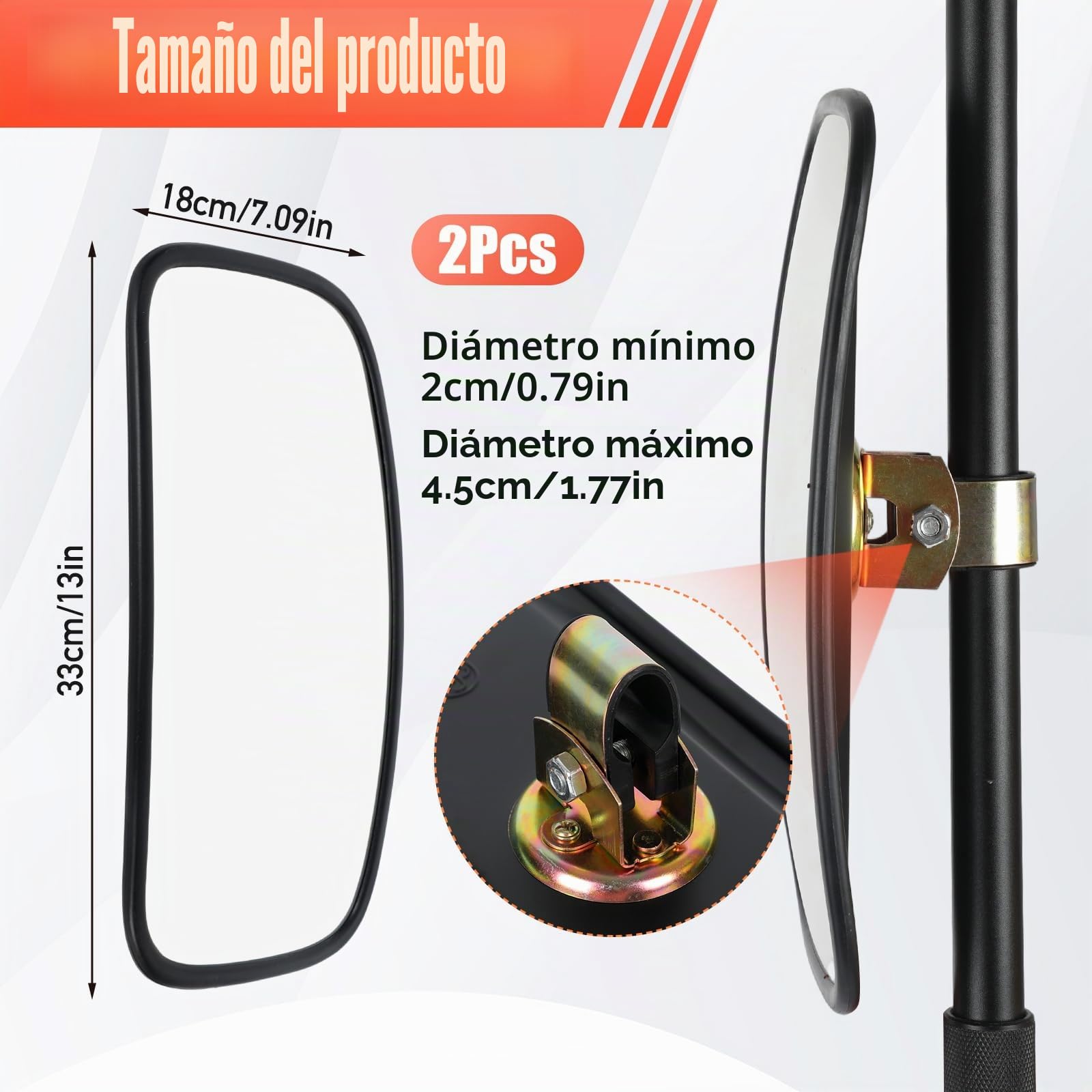2 piezas de espejos universales para tractor, 33 x 18 cm, espejos retrovisores de PVC para autobús, camión, espejos de marcha atrás con carcasa y soporte para agricultura