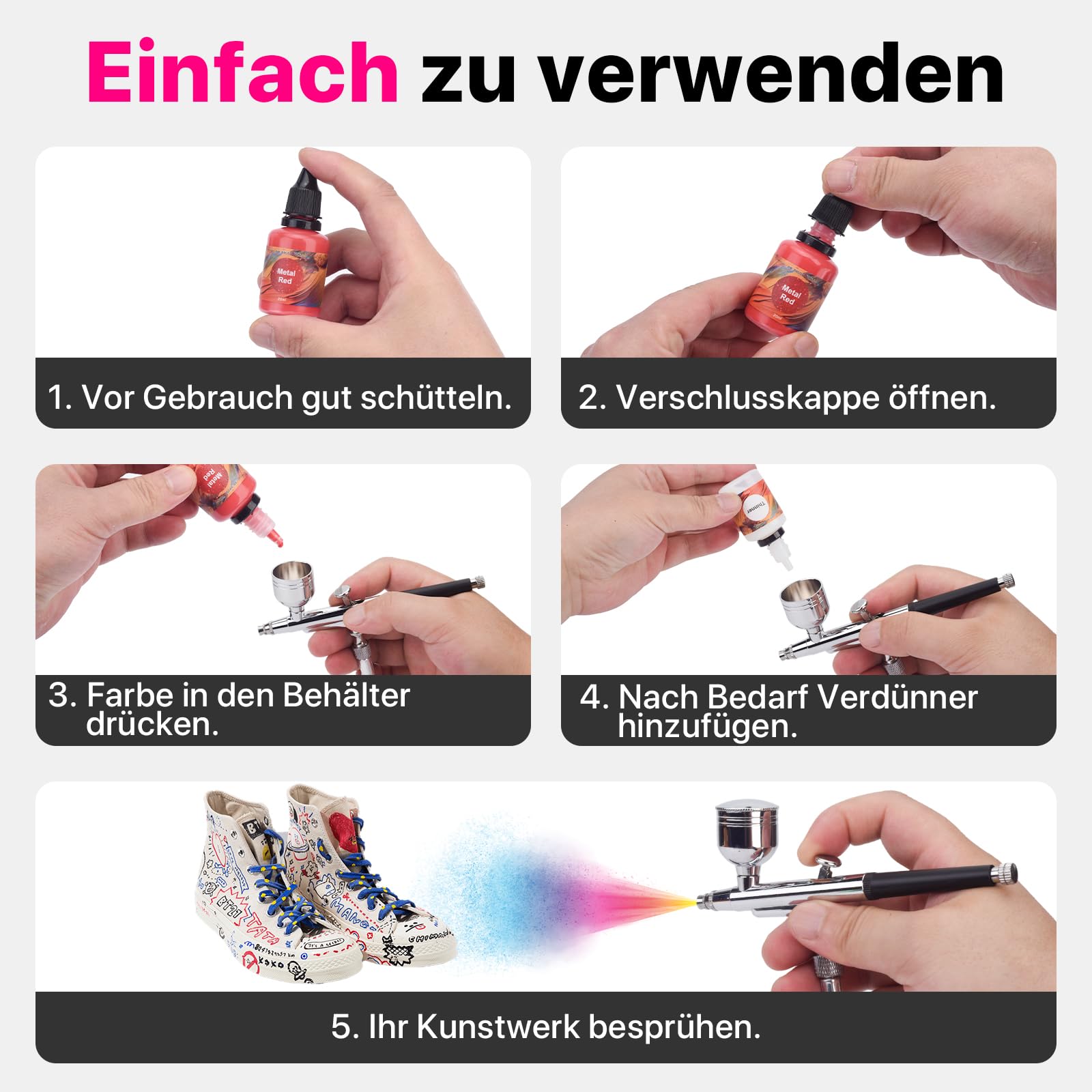 Gocheer Upgrade Airbrush Farben Set - 30 Farben und 3 Metallischen Farben mit 3 Verdünner, 20ml/Flasche, Airbrush Farbset, Acryl Luftpinselfarben auf Wasserbasis für Metall, Kunststoffmodelle