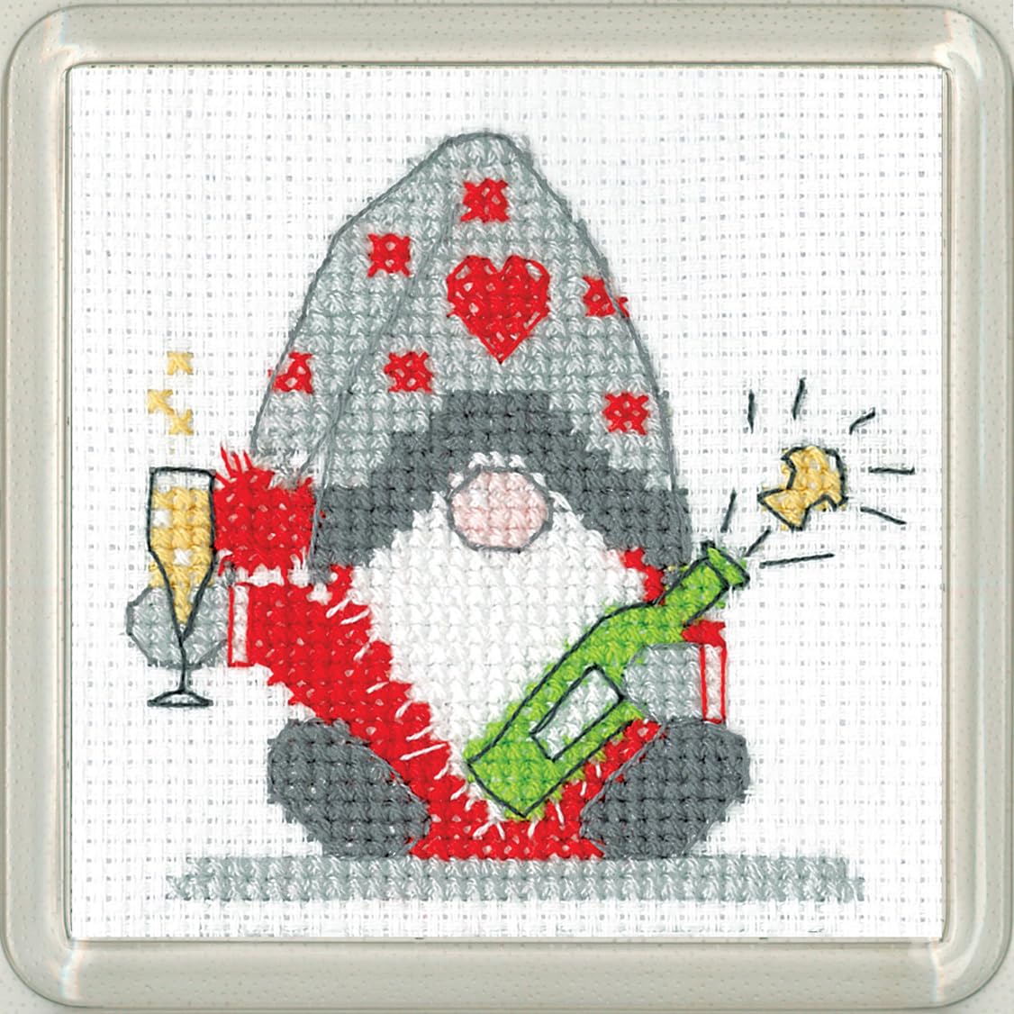 Heritage Crafts N/A Gok Christmas Coaster Cross Stitch Kit - Gok Christmas Fizz Coaster - Kirste Roche Desigs