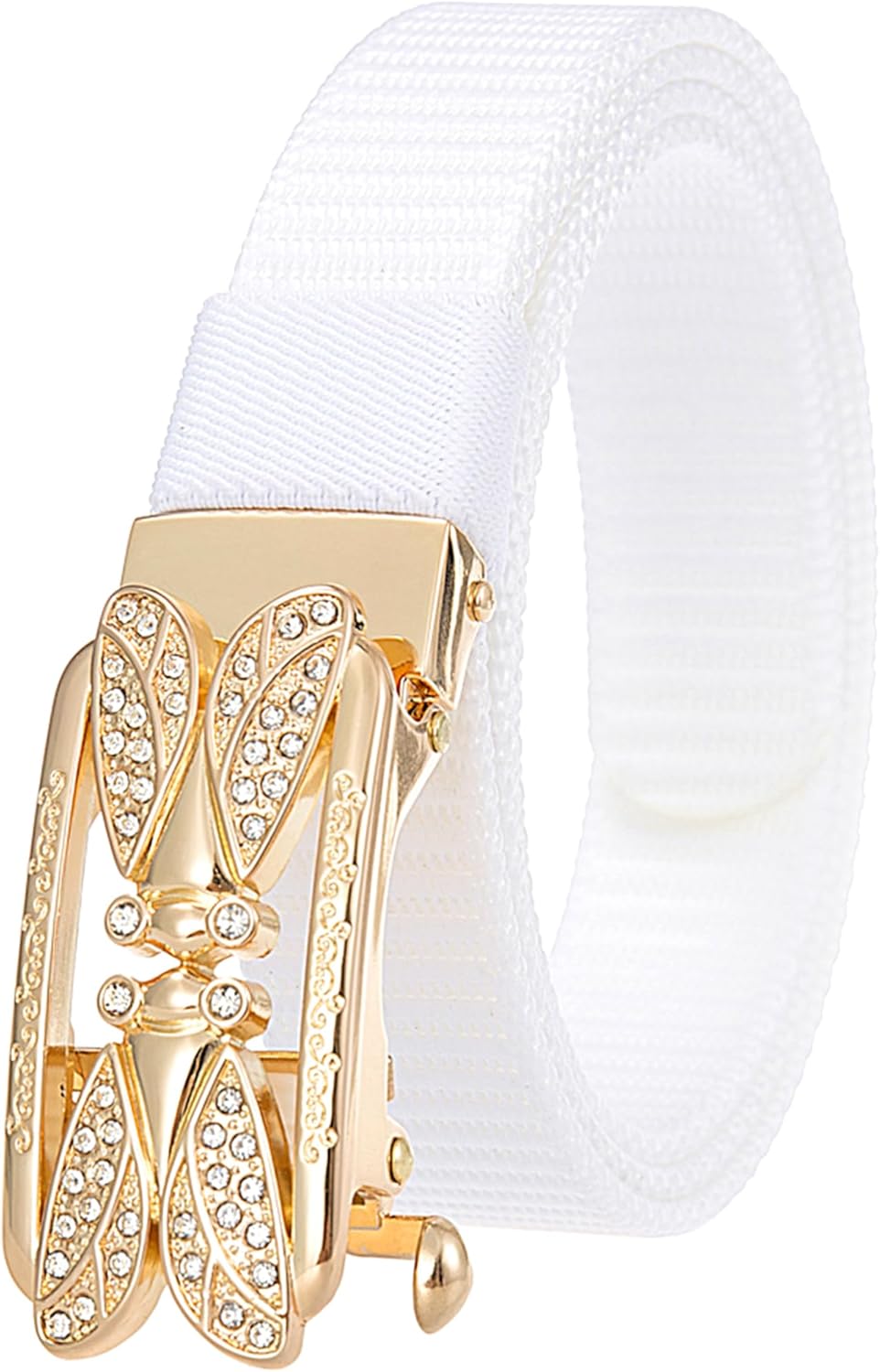 Women's Rhinestone Automatic Buckle Waist Strap Weave Solid Color Nylon Belt No Holes Belts for Jeans Pants