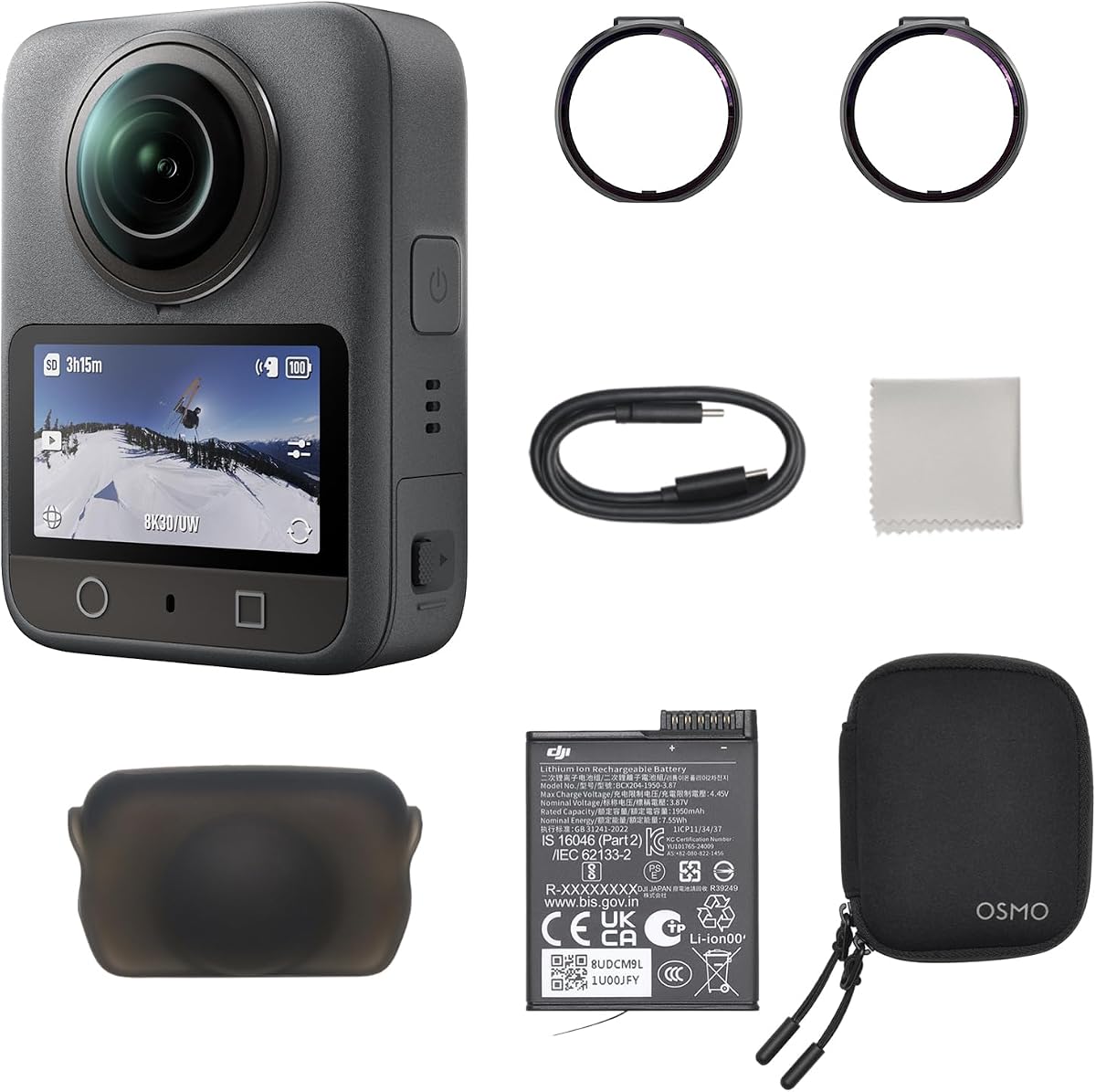 Osmo 360 Camera Removable PC Lens Guard Combo, Waterproof 360° Action Camera with 1-Inch Sensor, Native 8K 360° Video, 4K/120fps & 170° Boost Video, 120MP 360° Photo, 105GB Built-in Storage