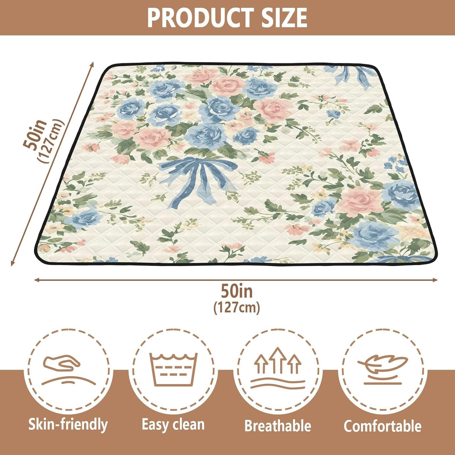 Doodle Colorful Flower Pattern Baby Play Mat, 50“ X 50” Washable Folding Crawling Mat, Baby Floor Mat, Soft, Thick, Non-Slip