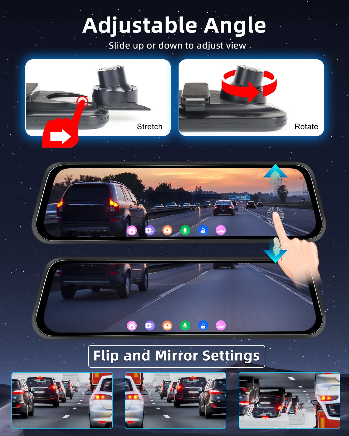 4K Mirror Dash CAM con 1080P Backup Camera - 9.66 Inch Touchscreen Dashcam Soporte Parking Monitoring BSD Loop Recording G-Senors WiFi 150°Wide Angle + 64GB SD Card
