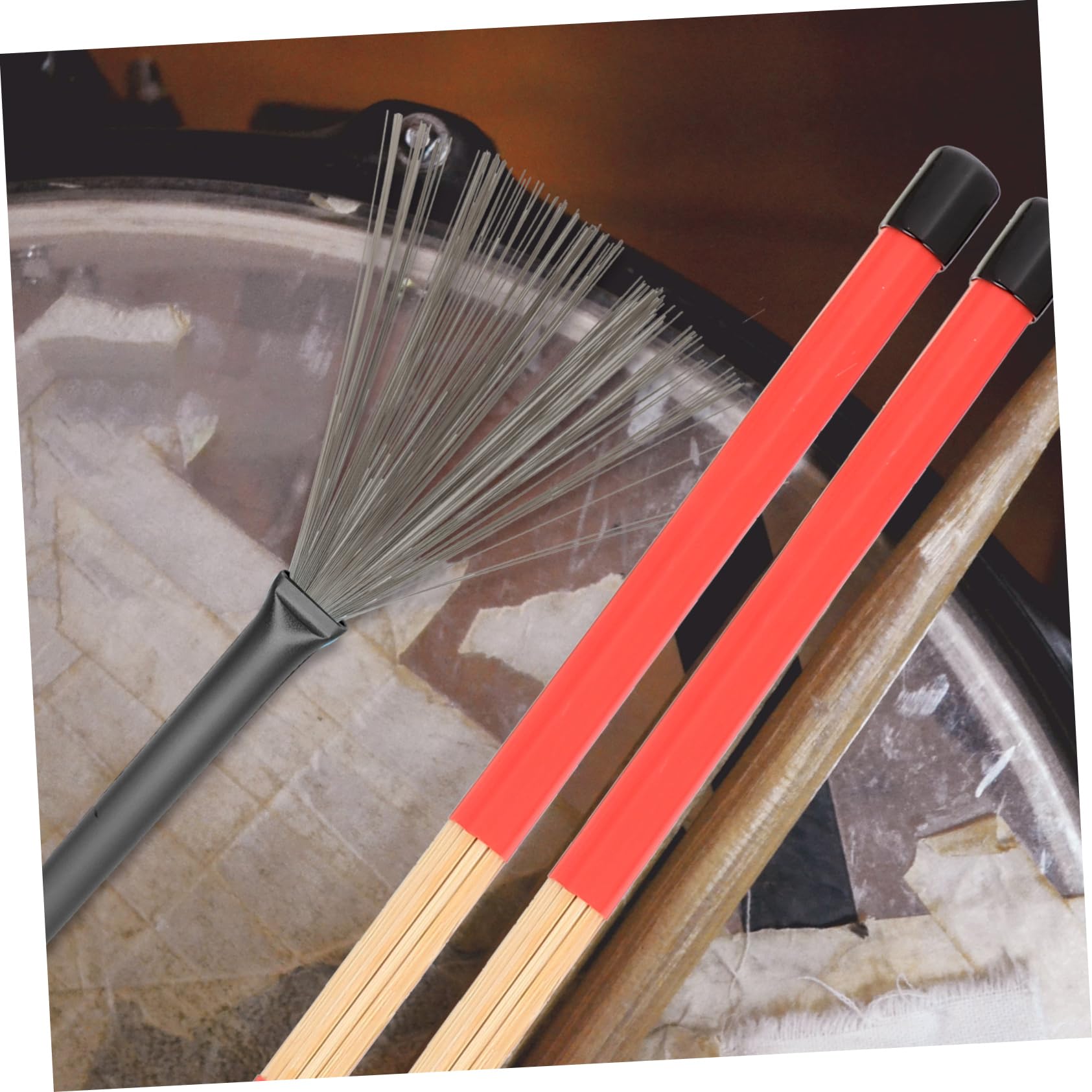 UKCOCO Juego de Baquetas y Mango de Goma para Batería con Cepillo de Alambre Buen Equilibrio y Bolsa de Tela para Batería y Práctica