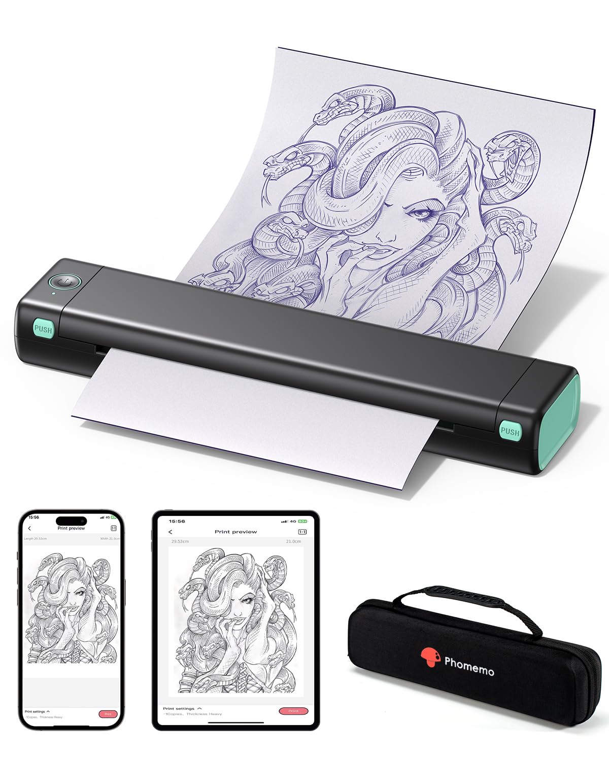 Phomemo M08F Tattoo Drucker Thermodrucker Tattoo Transfer Stencil Drucker Maschine Set mit Aufbewahrungsbox & 10 Pcs Transfer Papier für Tattoo Künstler Anfänger