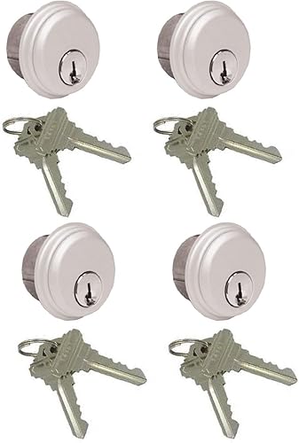 Cerraduras de cilindro, cerradura de puerta comercial, estilo Adams Rite, resistente, 2 llaves (doble cilindro, aluminio plateado, paquete de 4)
