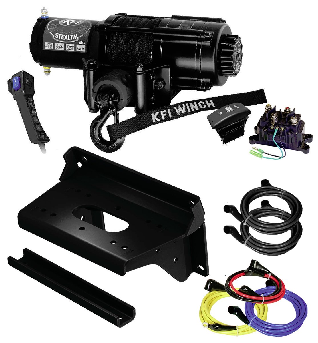 KFI Combo Kit - SE45-R2 4500lbs Stealth Winch, Mount Bracket, Wiring, Switches, Remote - Compatible/Replacement for Kawasaki KAF820-820 Mule Pro-FX, Pro-FXR, Pro-FXT