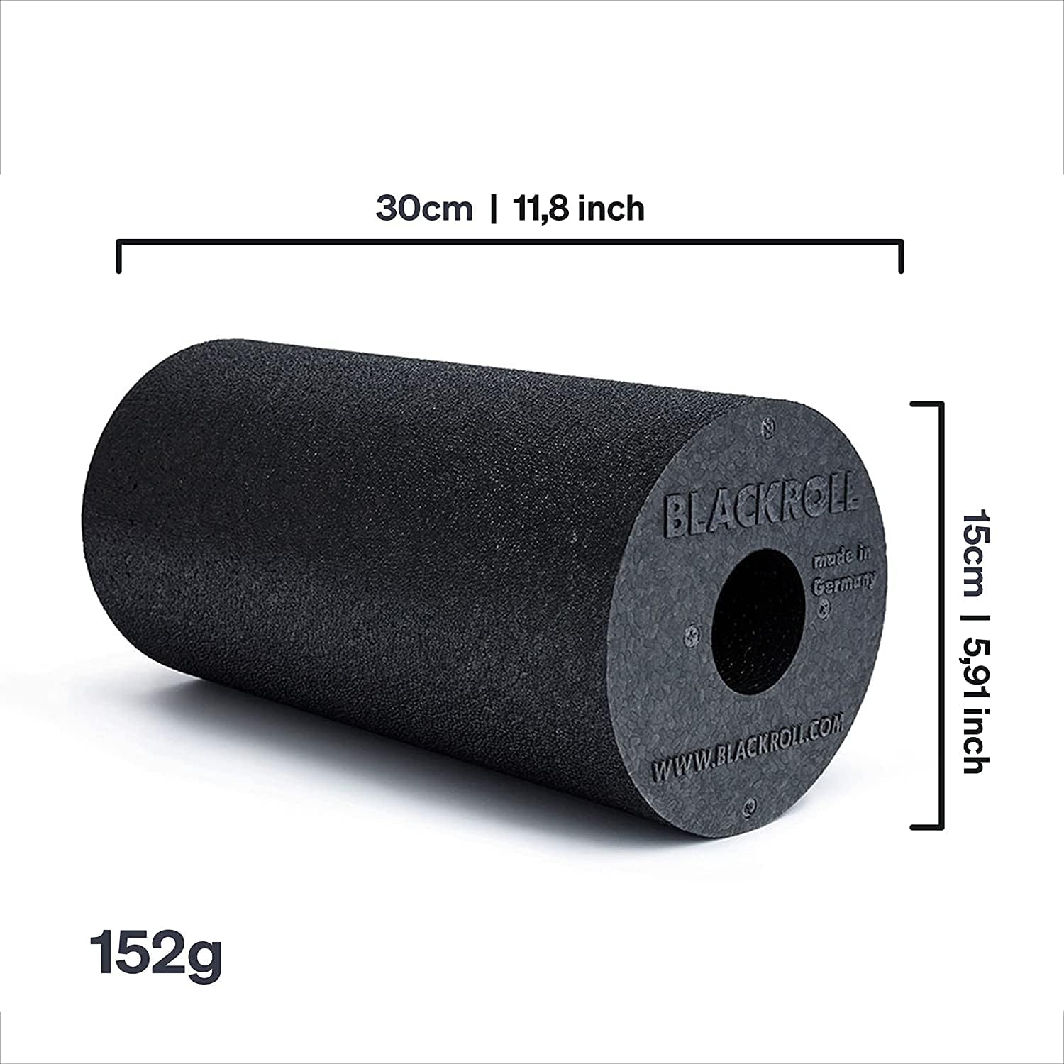 Black Roll German Foam Roller Standard, Lightweight, 5.3 oz (150 g), 11.8 x 5.9 inches (30 x 15 cm), Black/