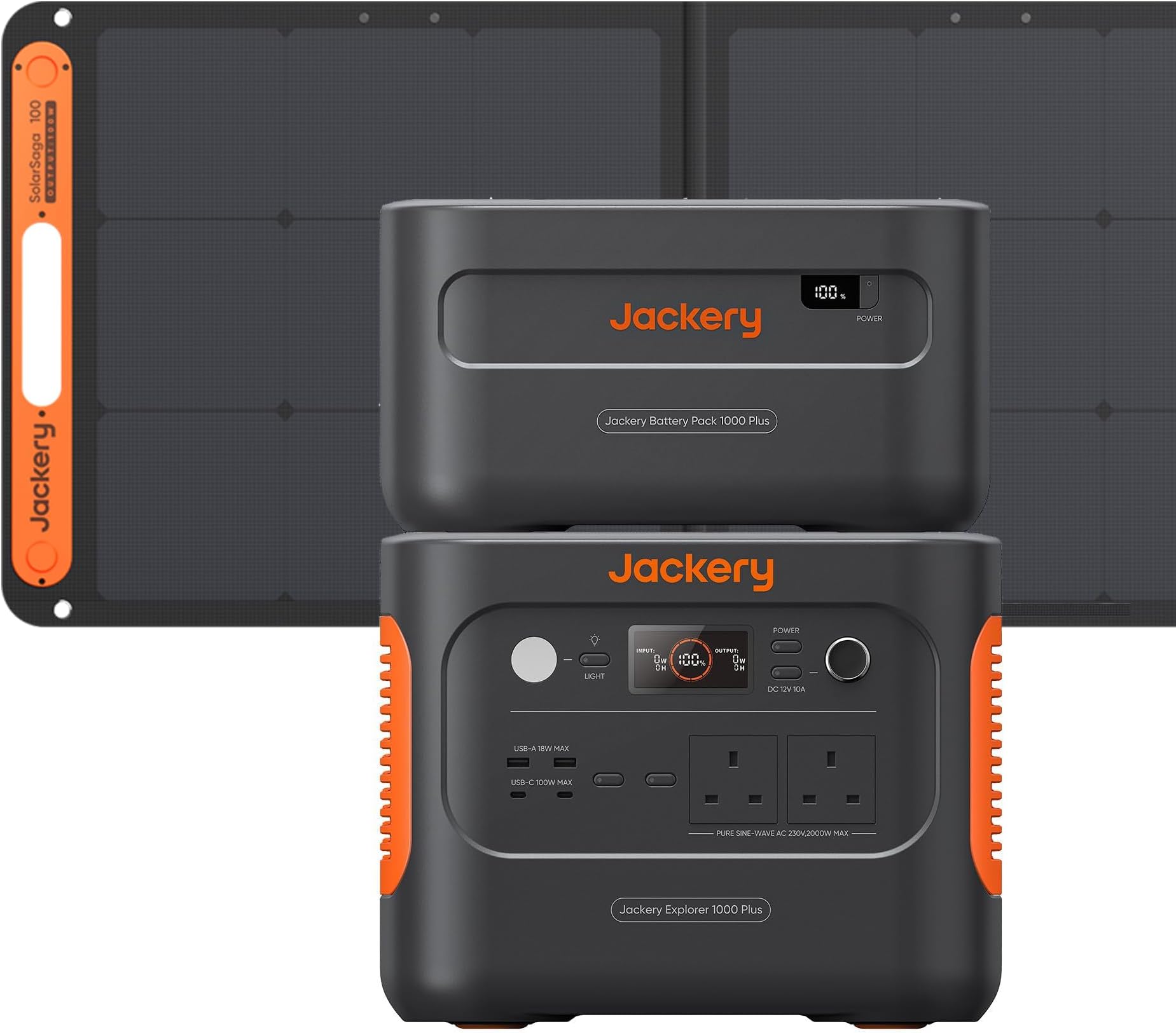 Jackery Solar Generator Kit 2000 100W, Explorer 1000 Plus and 1x E1000 Plus Expandable Battery with 1 * 100W Solar Panel, 2528Wh LiFePO4 Battery for Outdoor RV Camping Home Emergency