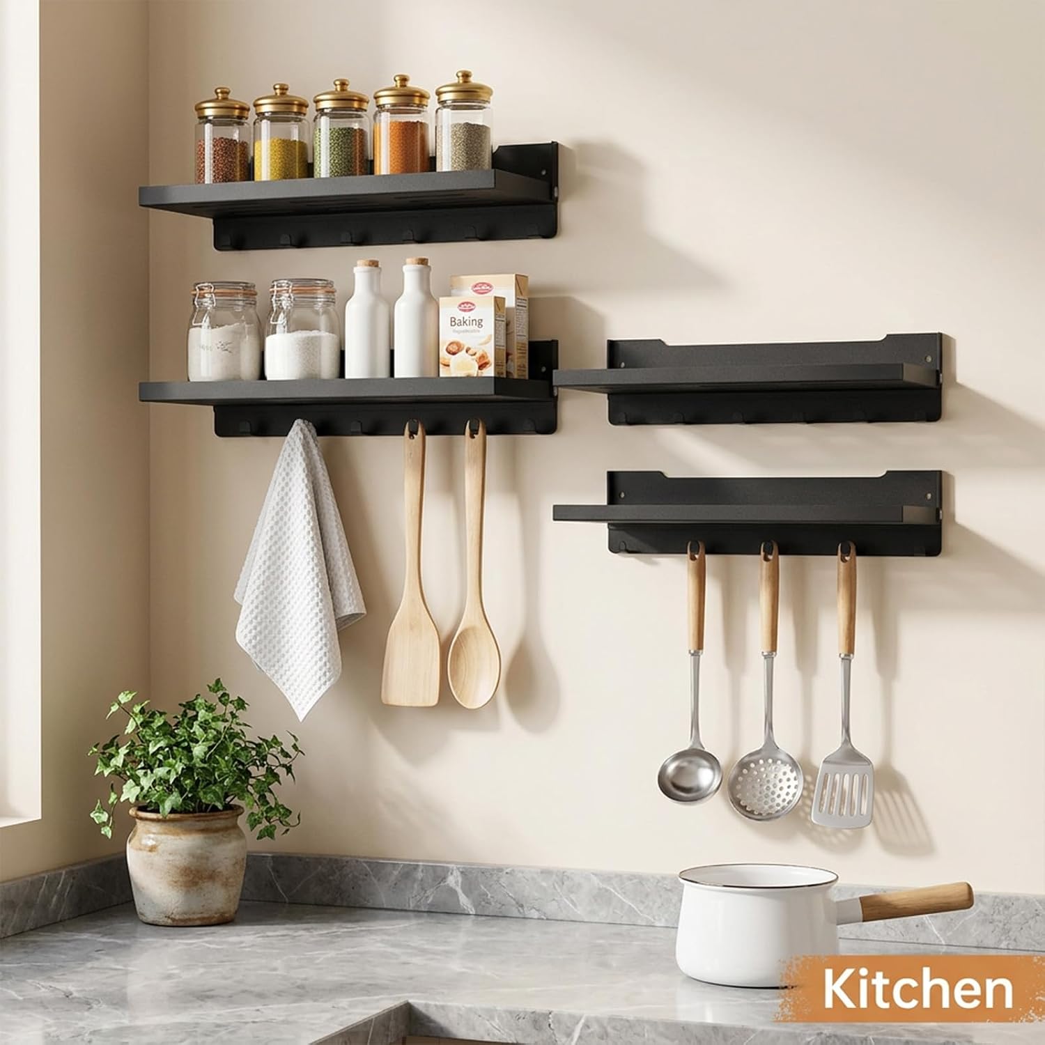 2 Pack Folding Wall Shelf with Hooks RV Fold Down Drop Down Floating Space Saving 90 Degree Foldable for Laundry Bathroom Kitchen Garage Utility Room Black 11.8 Inch