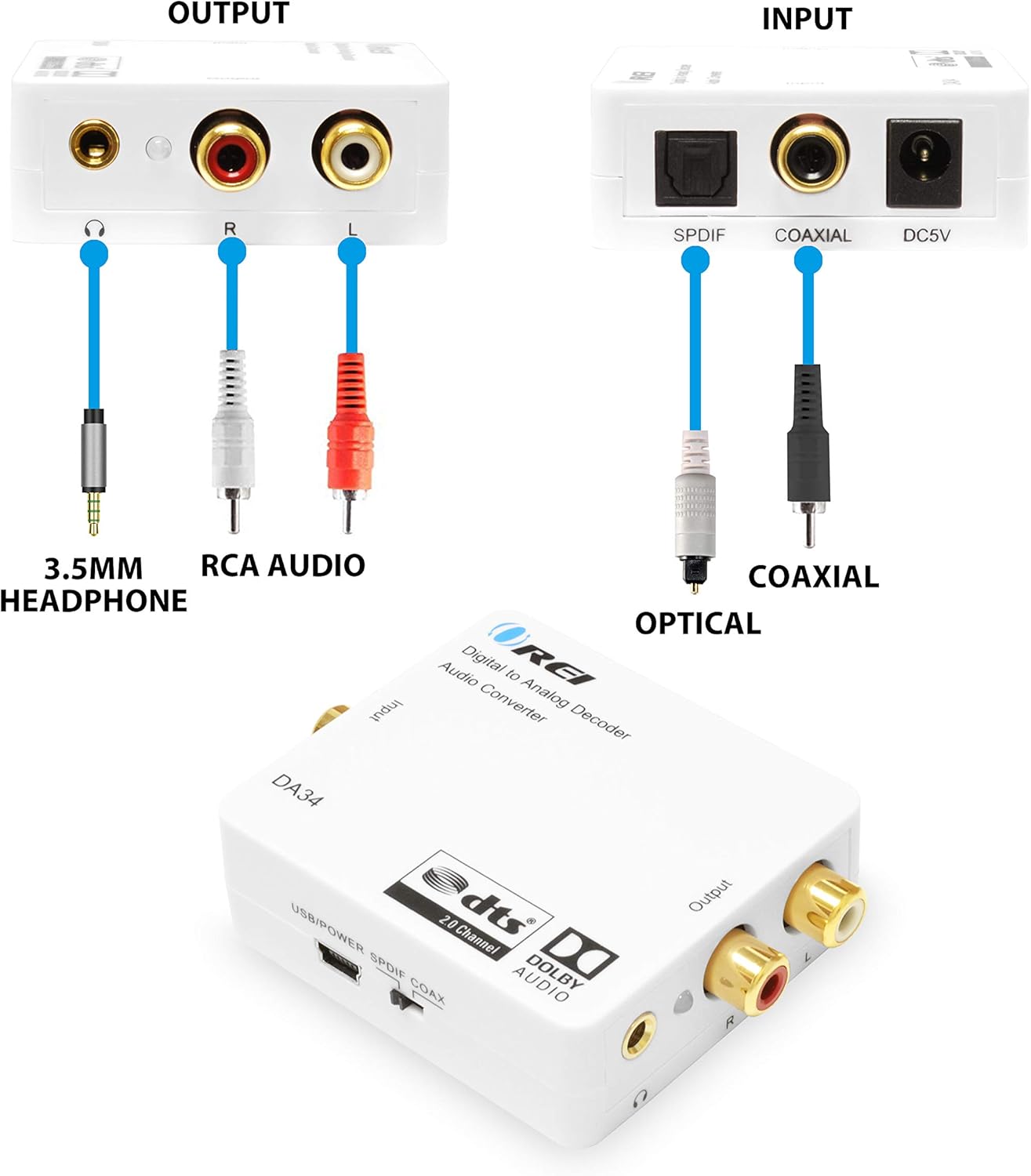 80% оƒƒ Dіѕсоunt Digital to Analog Audio Decoder by OREI, Convert Decode Dolby Digital Audio SPDIF/Coaxial 5.1-Channel Input to RCA L/R/3.5mm Headphone Output Converter - DA34