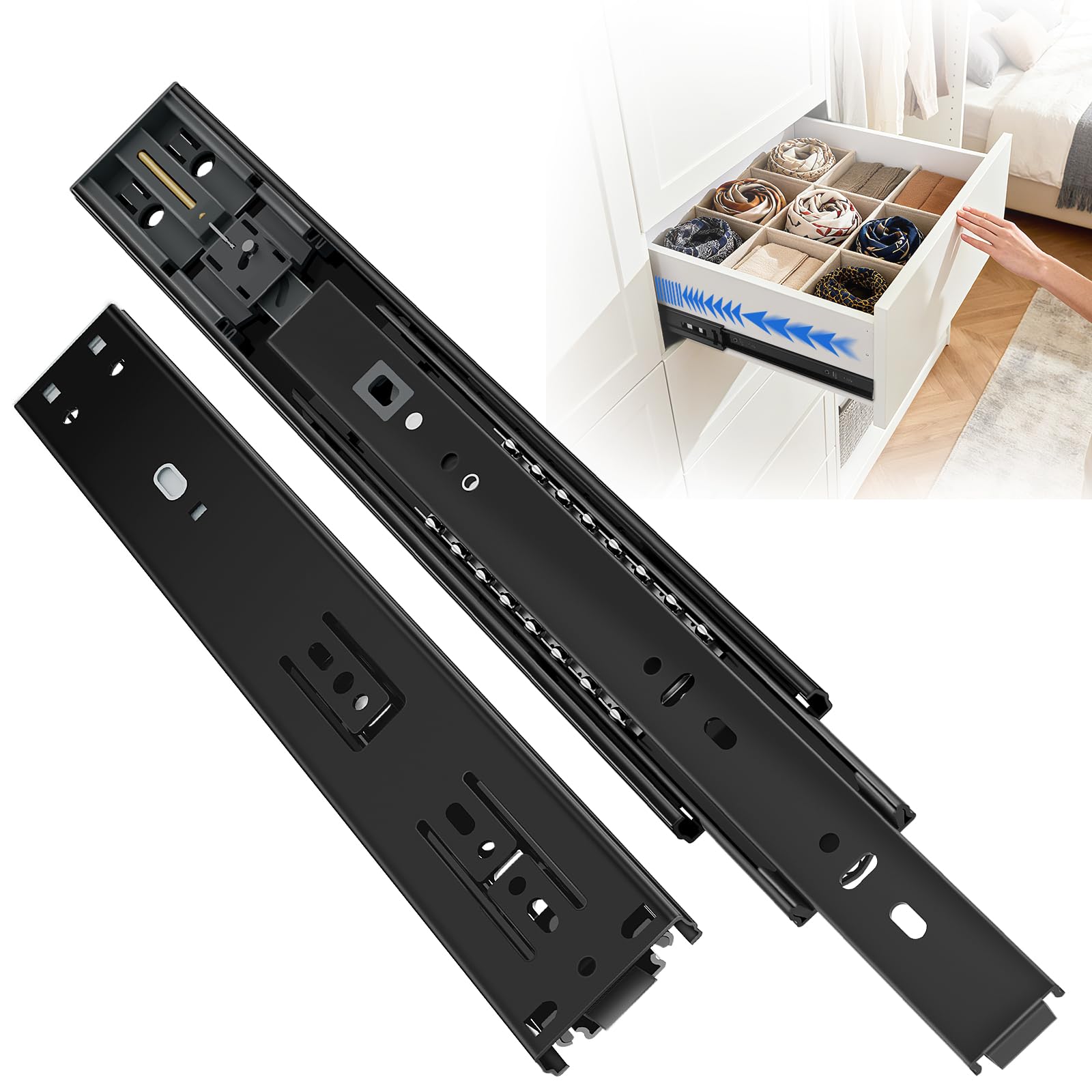 ToBeGreat Soft Close Drawer Runners Drawer Slides 500mm Side Mount Heavy Duty Draw Runners/Sliders Drawer Glides Full Extension Ball Bearing Kitchen Cabinet Replacement Rails, 45kg 20 inch 1 Pair