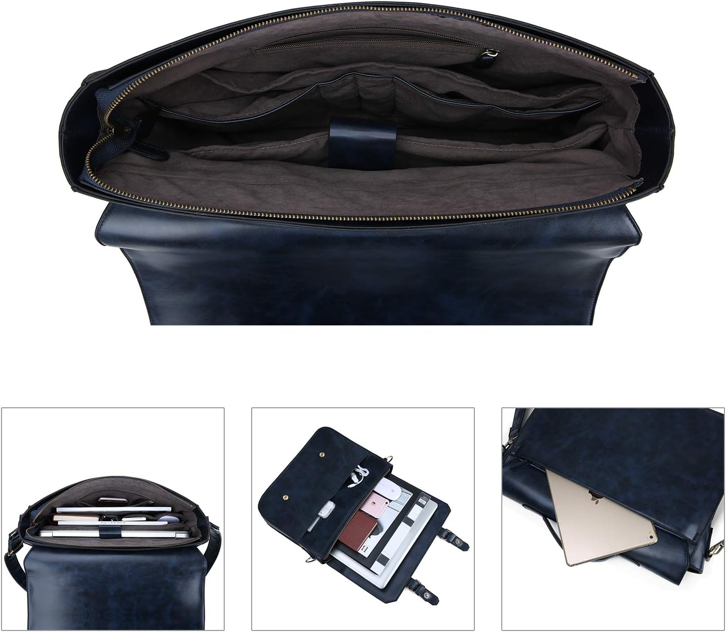 ECOSUSI Men's Briefcase PU Leather Shoulder Satchel Computer Bag with Back Pocket fits 15.6 inch Laptop, Blue