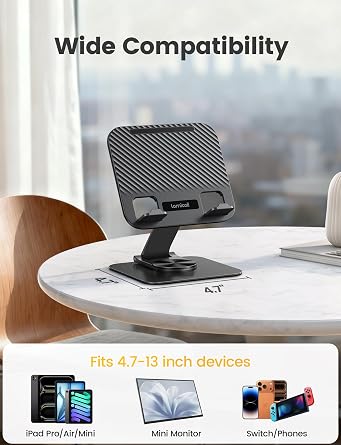 Lamicall Tablet Stand Holder for Desk - [360° Rotatable Metal Base] Adjustable iPad Stand, Foldable Desktop Tablet Stand for iPad Pro 13/12.9/11/10.5/9.7, Air mini 6 5 4 3, Switch, 4-13