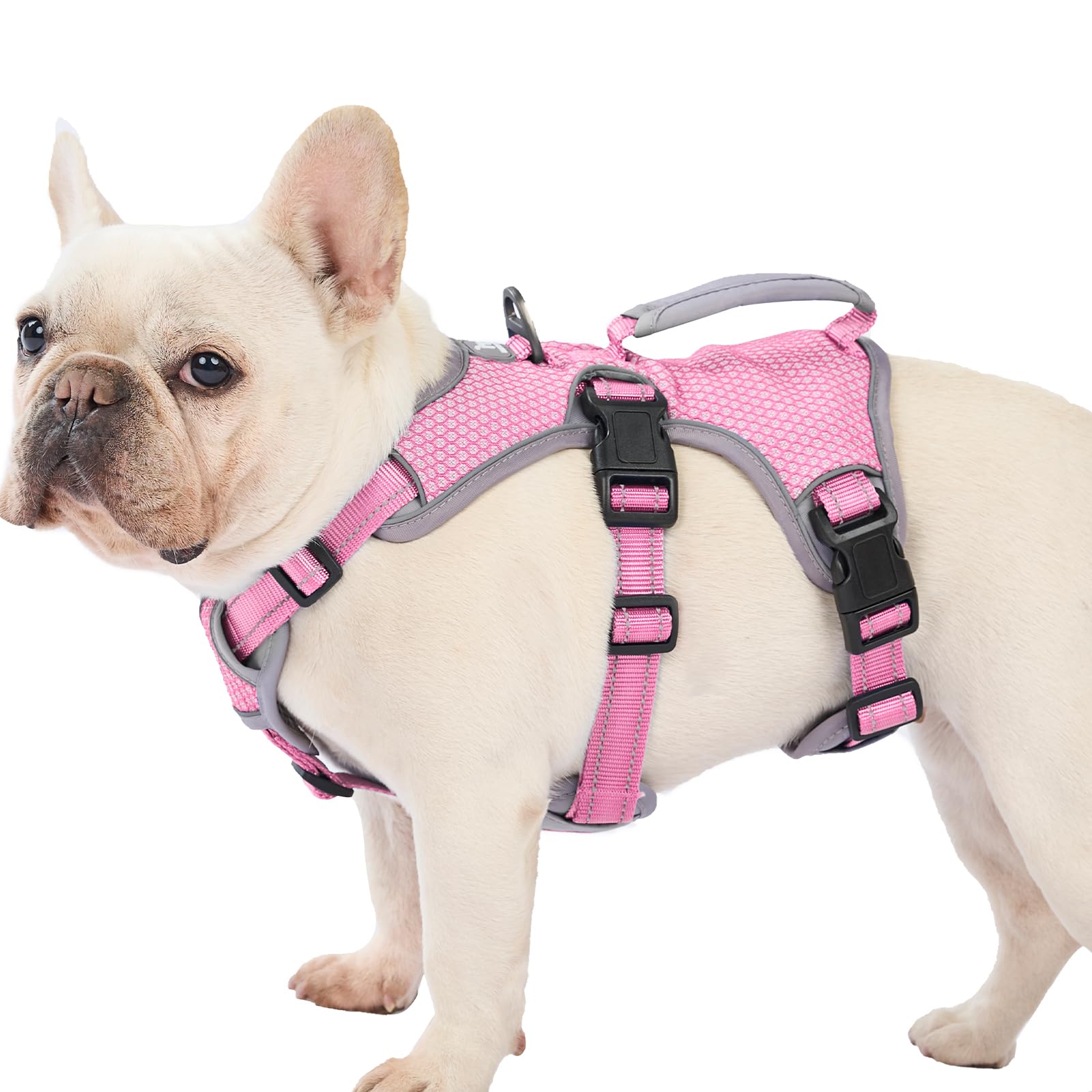 Huntboo Arnes Perro Pequeño Mediano Grande, Arnes Antiescape Perro, Arnés Reflectante para Perros con Asa, Reflectante, Chaleco Ajustable para Caminar, Equipamiento Correr(Rosa,L)