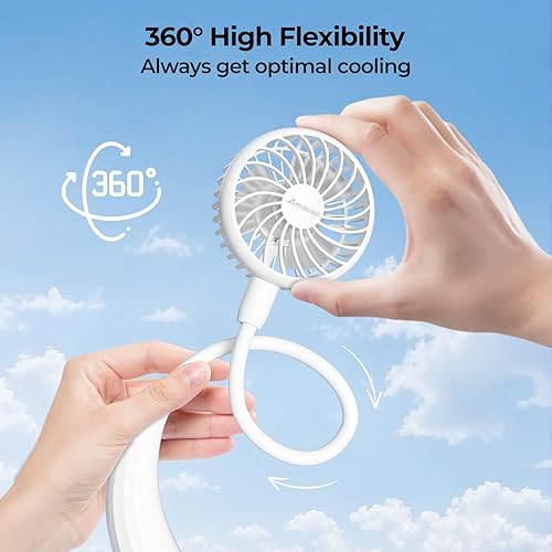 Miniatura 3 de Ventilador de cuello de 2600mAh con banda para el cuello, de 6 velocidades, manos libres, para casa, oficina, viajes al aire libre (blanco)