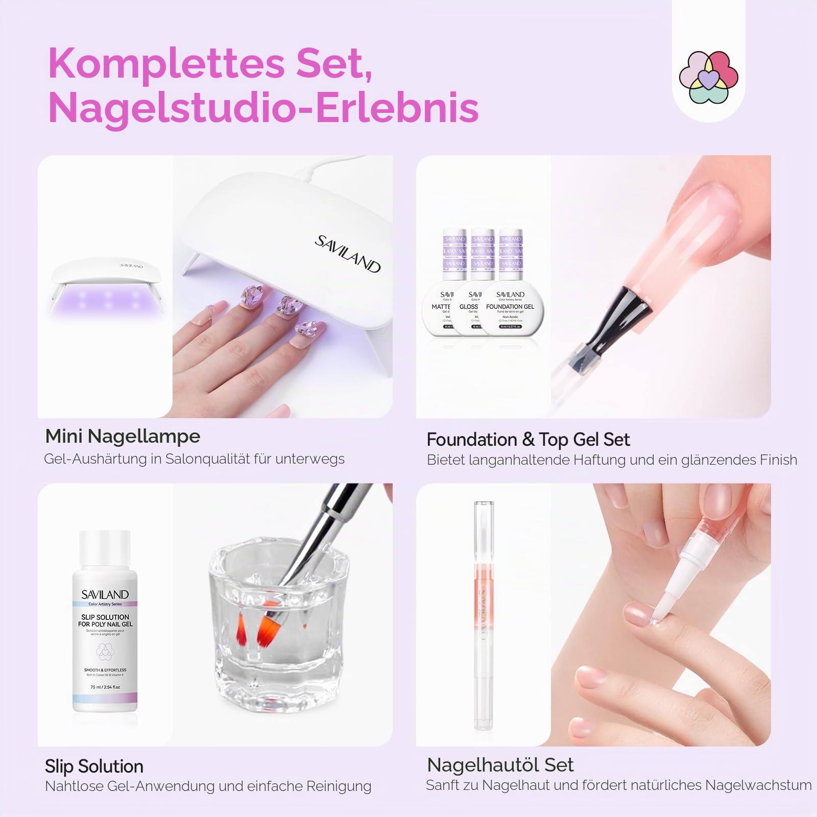 SAVILAND Hema-Free Poly Gel Nagel Set für Einsteiger: 36 Poly Gel Farben mit Slip Solution, Mini UV Lampe All in One Poly Nagelgel Kit für Nagelverlängerung, inkl. Maniküre Tools für Nageldesign