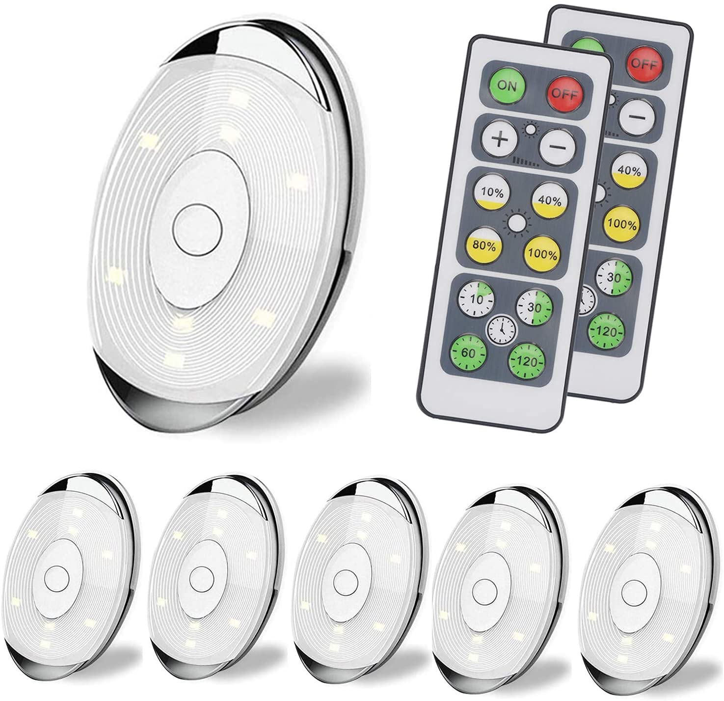 Fegishilly Puck Lights Battery Operated with Remote, LED RGB Under Cabinet Lighting,Wireless Stick on Closet Lights, 6 Pack