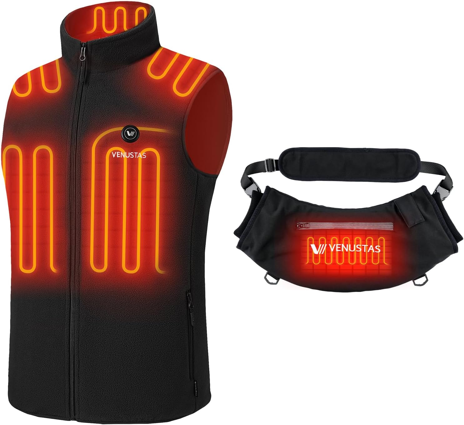 Venustas Men's Fleece Heated Vest + Venustas Heated Hand Warmer Pouch, up to 15-Hour Runtime