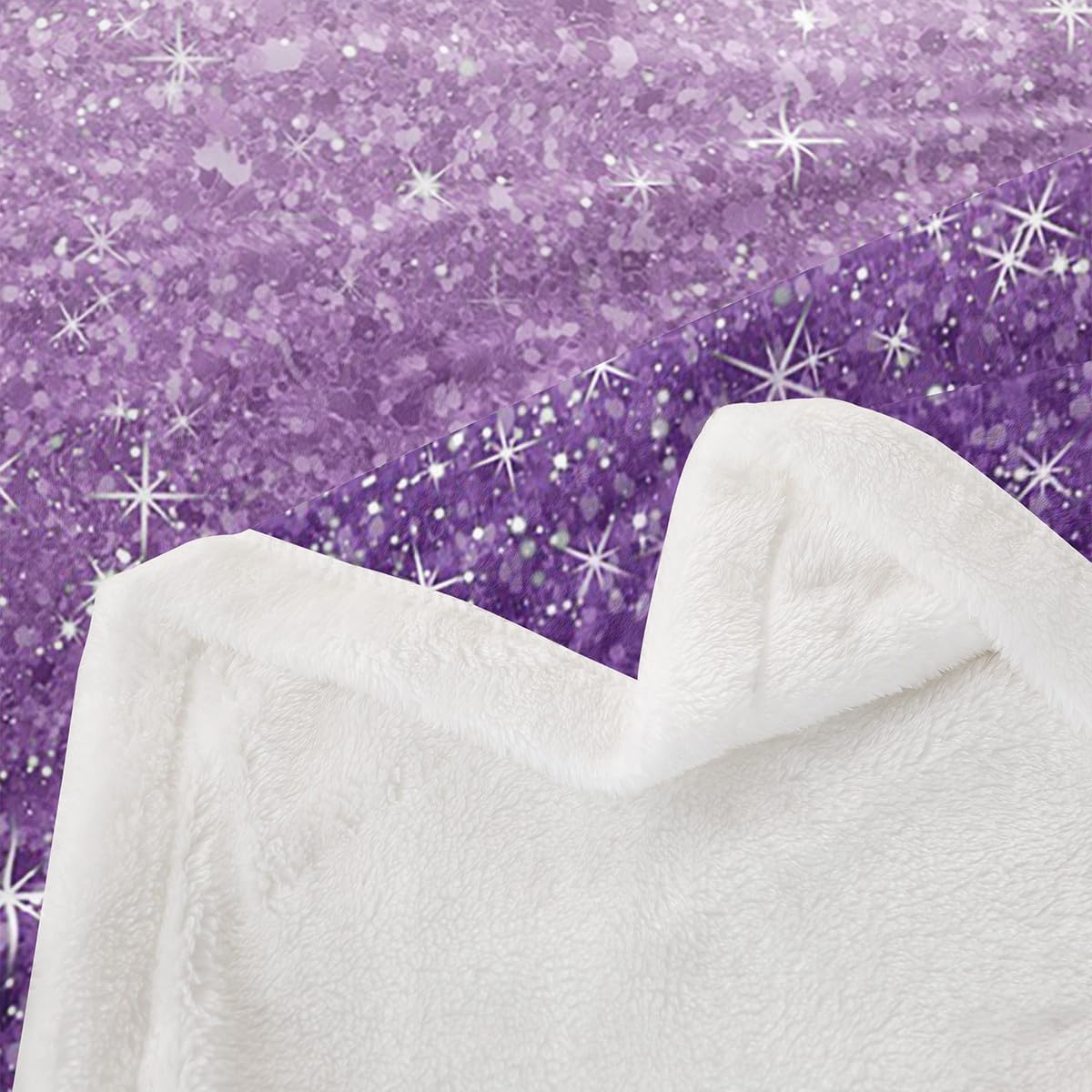 Colorful Glitter Print (No Glitter) Pink Purple Sherpa Blanket Magical Fantasy Fleece Throw Blanket Plush Blanket for Bed Sofa Couch BedFairy Dreamy Gradient Warm Fuzzy Blanket Throw 50"x60"