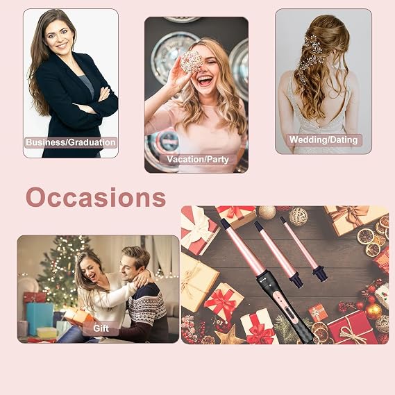 JAETON Hair Curling Wand Iron Conical Curling Iron Set Interchangeable Ceramic Barrel Hair Curler Set for Short & Long Hair (Small, 3 Tubes)
