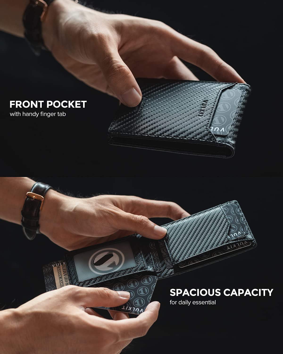 VULKIT Mens Card Wallet Leather RFID Blocking Credit Card Holder with