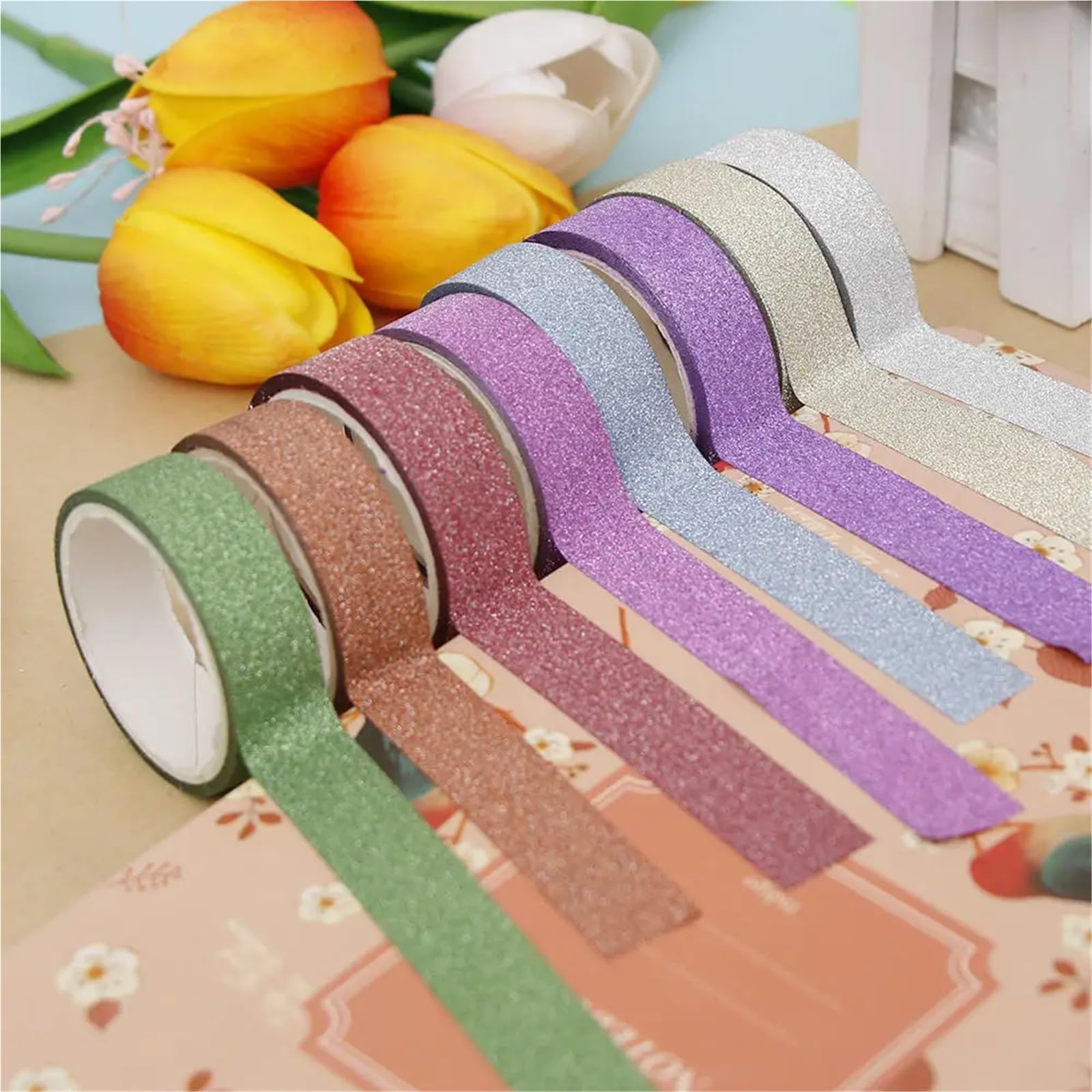 Nastro adesivo Washi glitterato | Multicolori 3,0 mx 15 mm 10 pezzi: scrapbooking, creazione di cartoline, artigianato fai-da-te(Silver)