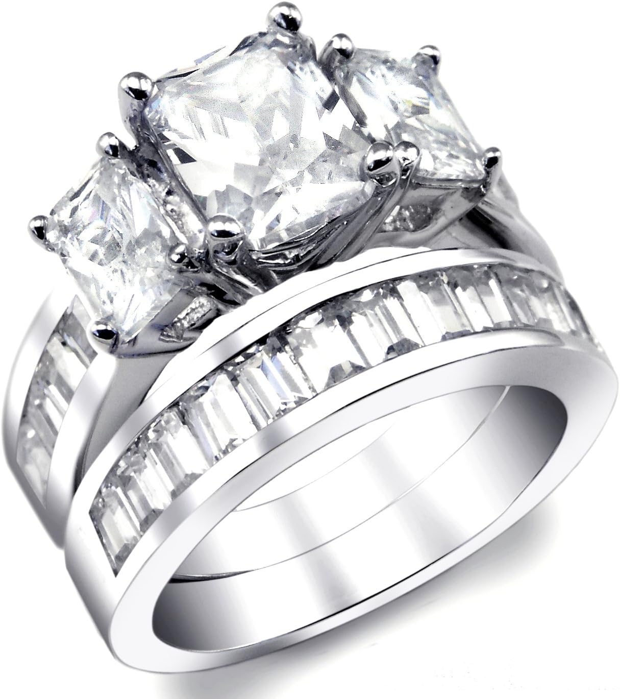 2 Carat Radiant Cut Cubic Zirconia CZ Sterling Silver Women's Wedding Engagement Ring Set Size 4 to 11