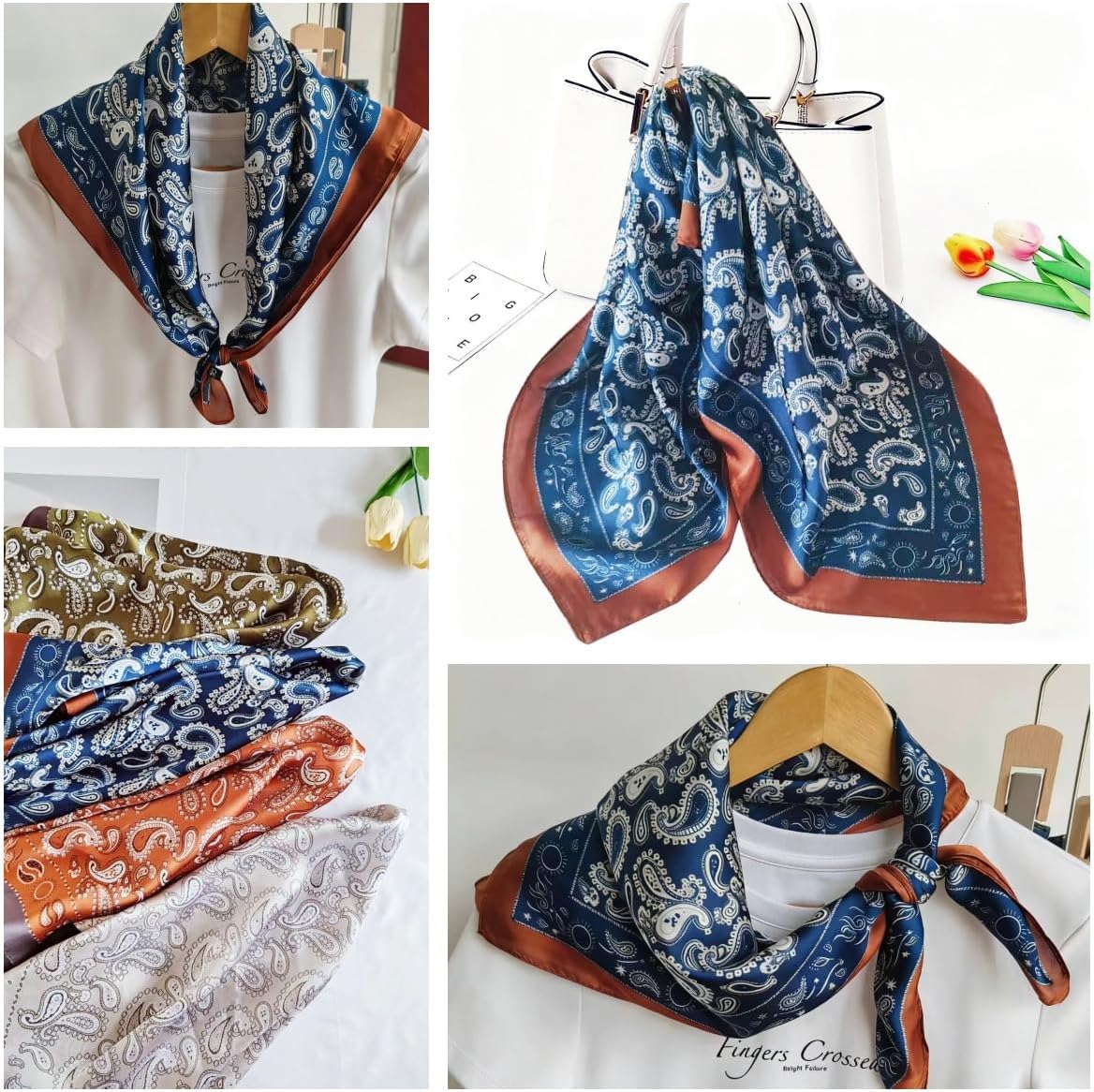 Hjiaruiky 27" Satin Head Scarf Silk Like Hair Scarf Head Scarves for Women Head Bandana Wraps Purse Scarf Blue - Image 6
