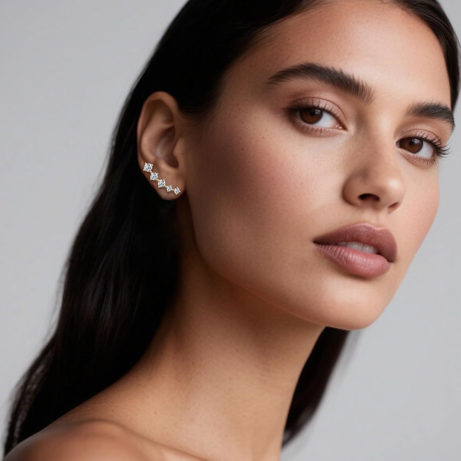 Moissanite Crawler Stud Earrings for Women 925 Sterling Silver D-E Color Moissanite Hypoallergenic Climber Earring for Sensitive Ears Dainty Jewelry Christmas Anniversary Birthday Gifts - Image 3