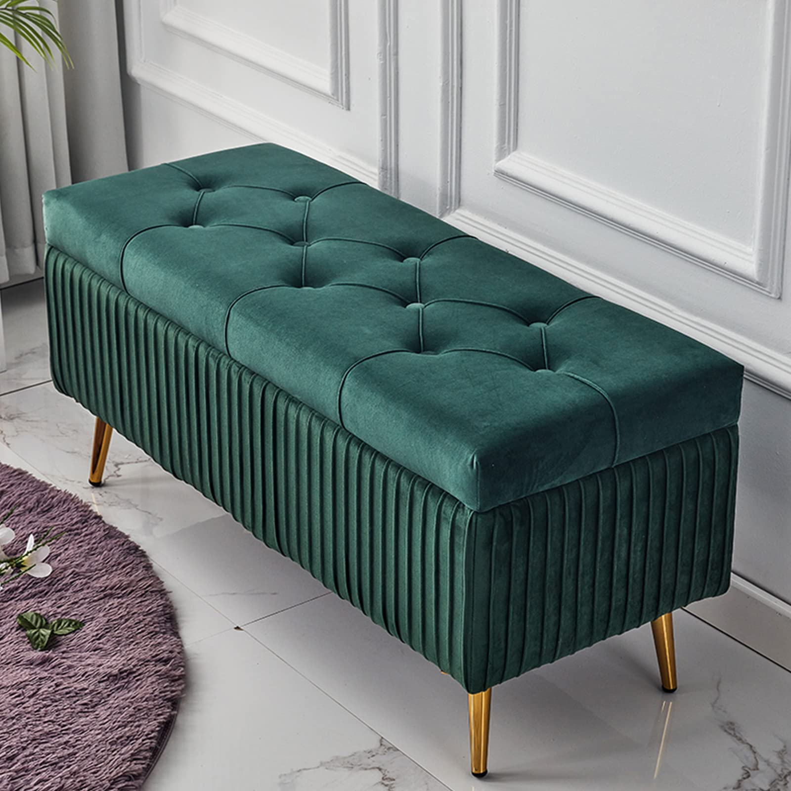Tabouret à langer moderne en velours vert pour votre entrée