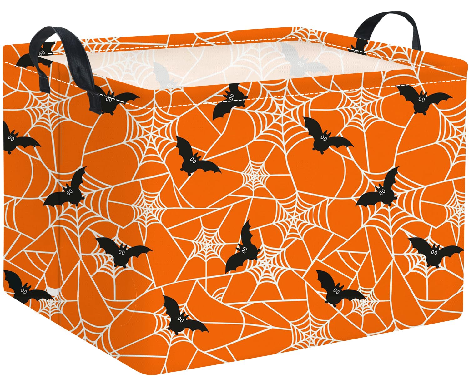 Rectangular Halloween Basket for Boys and Girls Kids Trick or Treat Pumpkin Basket for Halloween Parties Cute Storage Bin Organizer Box Room Decor(Bat spider web)