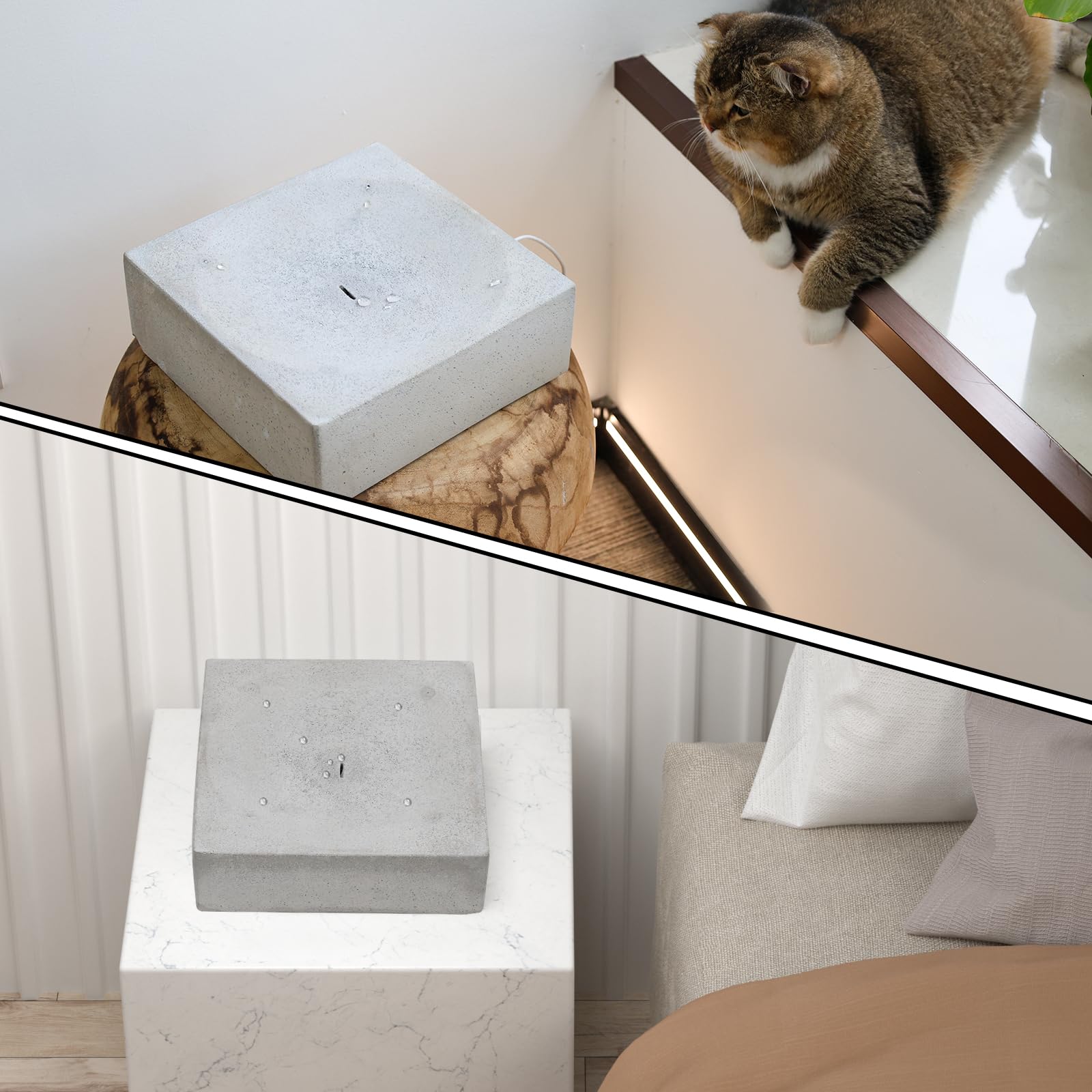 Fontaine de table Zen Goutte - Fontaine d'intérieur moderne en ciment - Bassin rocheux autoportant - 25,4 x 25,4 x 9,7 cm - Décoration de bureau en pierre naturelle pour la méditation, la relaxation