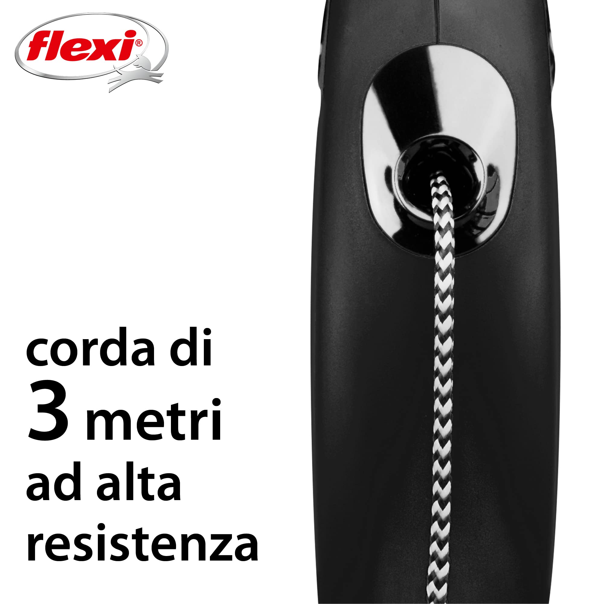 Croci Flexi New Classic Cord - Guinzaglio per cani allungabile, taglia XS fino a 8 kg, lunghezza 3 Metri, Nero