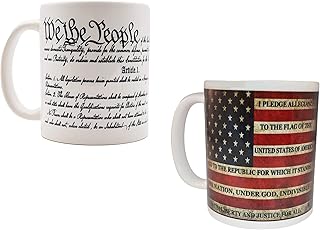 Rogue River Tactical Best Coffee Mug Bundle The US Constitution & Pledge Flag American Patriot Novelty Cup Combo Great Gift Set For Men Dad Father Husband Military Veteran Conservative United States