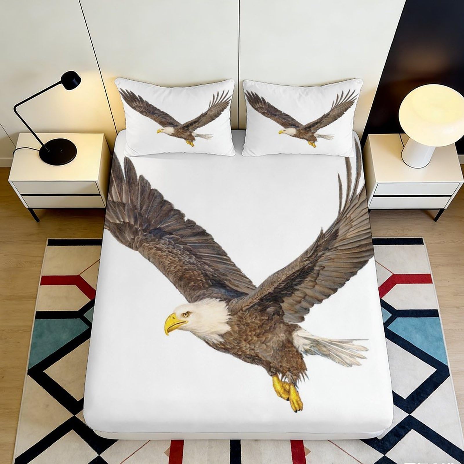 Pnayamiorkfel Style-6 3D Printed Bald Eagle Fitted Sheet Microfiber Soft Anti-Slip White Flying Eagle Mattress Cover Bedroom Dorm Decor 90X200x25cm