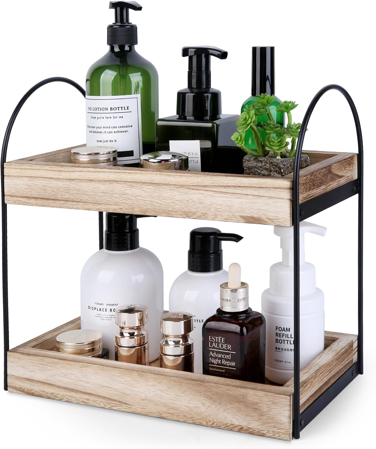 Amazon.com: 2-Tier Bathroom Countertop Organizer Wooden - Vanity Trays ...