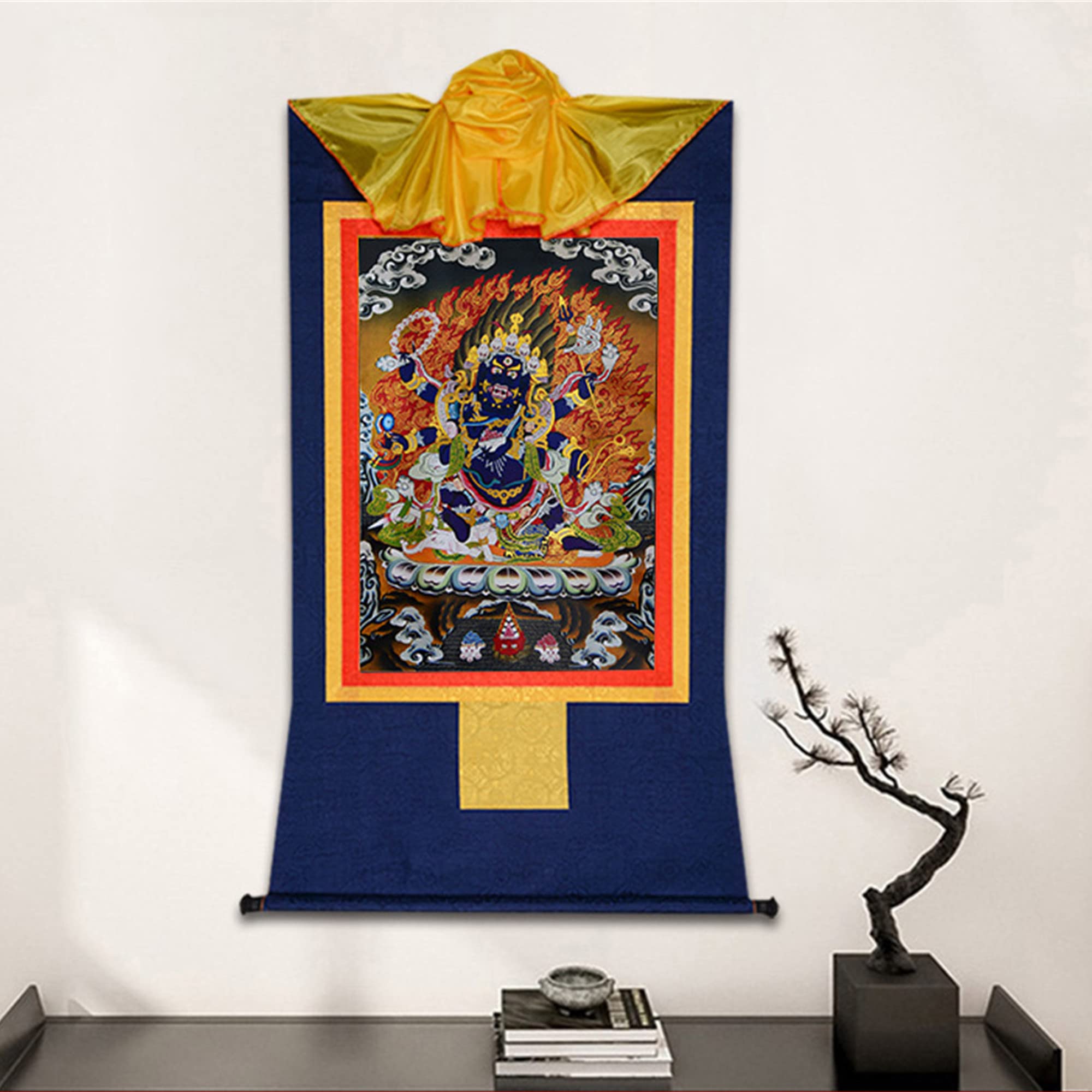 Tibetischer Thangka, Thangka-Gemälde, buddhistischer Wandteppich, sechsarmiger Mahakala, tibetische Thangka-Malerei, buddhistischer Thangka-Brokat, Buddha-Wandteppich mit Schriftrolle ( Color : Blue ,