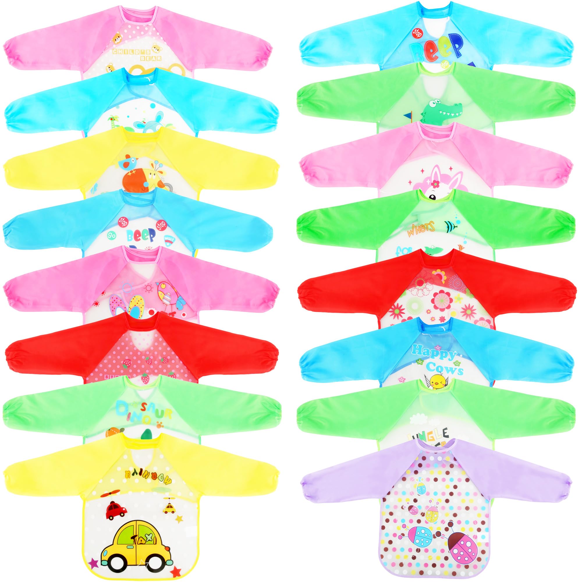 Flotory 16 Pcs Kids Painting Art Smock Waterproof Apron Long Sleeve Washable Smock for Boys Girls Crafting Eating Drawing Cooking, 16 Styles