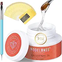 Modelones Kit de Gel para Unhas - Kit de Extensão de Unhas Transparentes e Rígidos de 59 ml. Inclui 100 tips de ponta dupla e um pincel acrílico, permitindo que você crie unhas com aparência profissional em casa com facilidade.