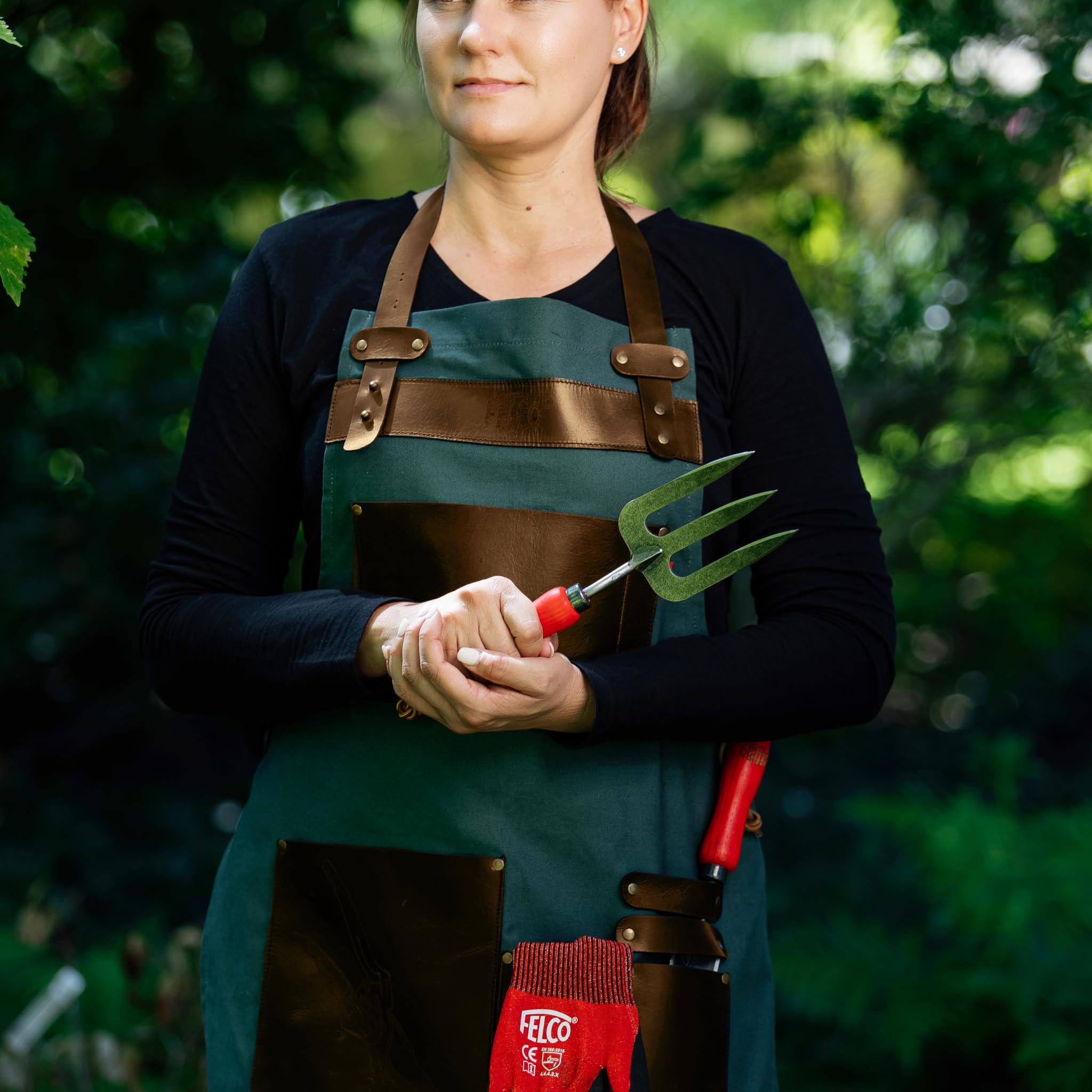 FELCO Tablier de jardinage réglable avec sangle de cou et poches pour ordinateur portable, téléphone portable, stylo, poche pour sécateur à double doublure, poche pour outils de jardin, élagage,