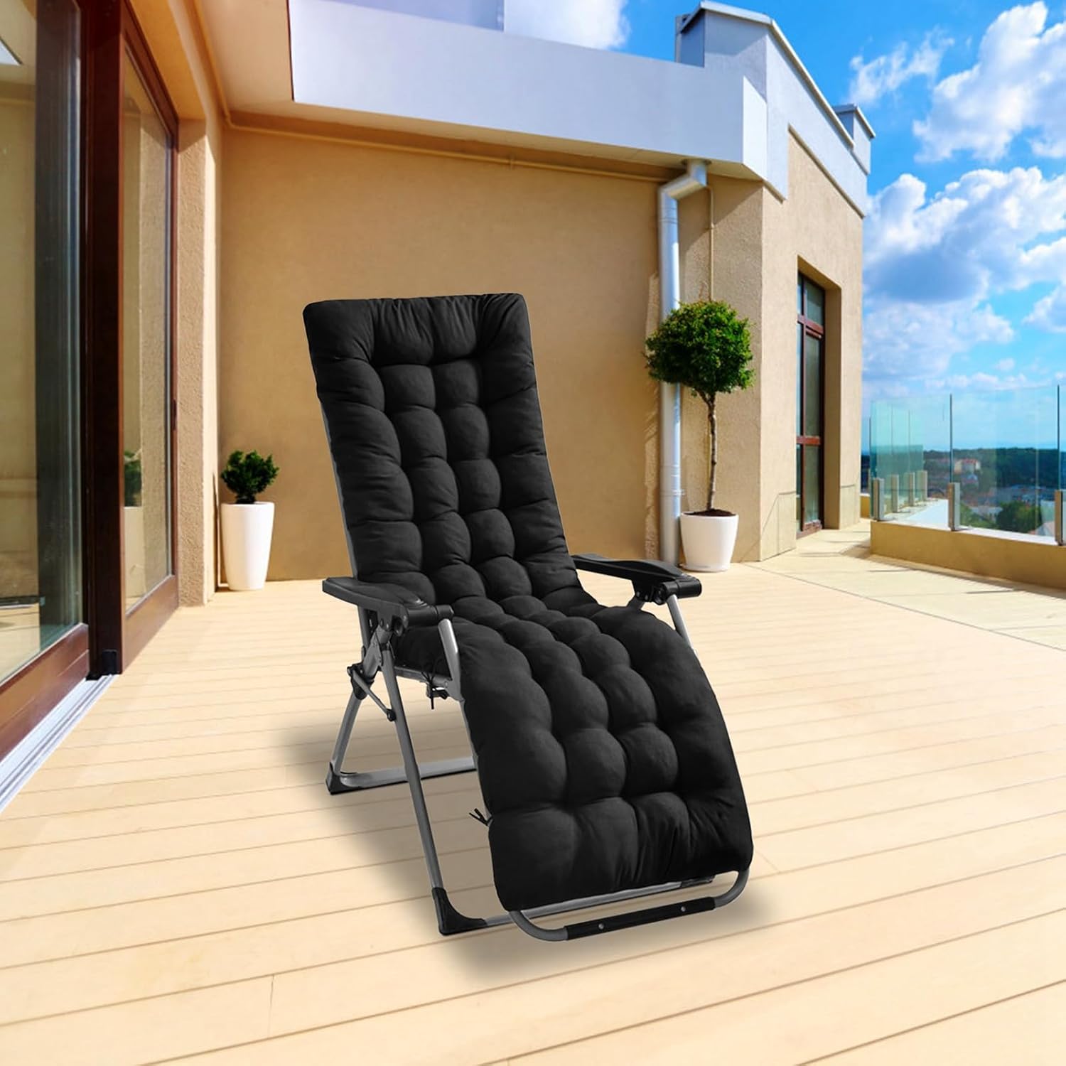 iMounTEK Lounge Chair Cushions, 67in Soft Thicken Patio Chaise Lounge Cushions Rocking Chair Recliner Pad with Ties, Zero Gravity Lounge Chaise Chair Cushion for Outdoor Indoor Furniture(pro Black)