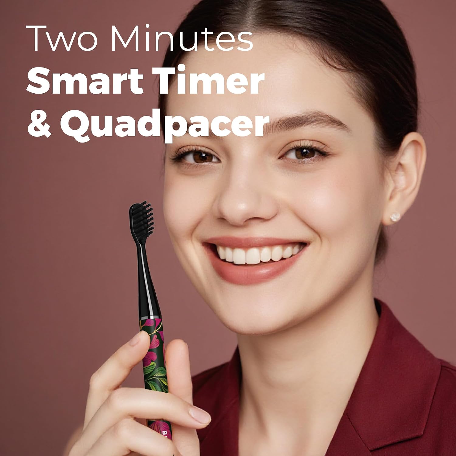 MIPOW Brush GO SlimPro i4 Electric Toothbrush Rechargeable Smart Ultra Sonic 3 Modes, Travel Case & Ceramic Dock, 60Day Battery Soft Bristles 2 Heads IPX7 Waterproof, Color-TropicVibe